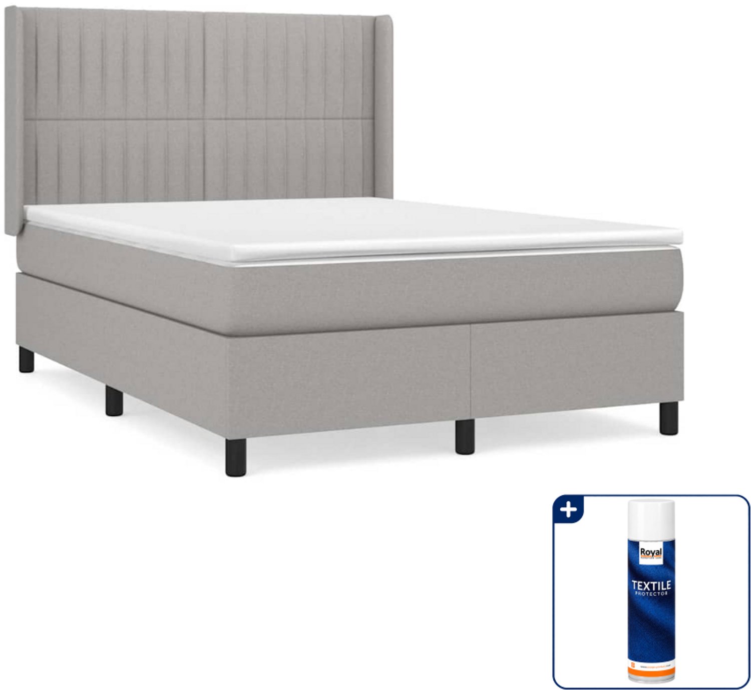 vidaXL boxspring met matras 140 x 190 cm - stof - lichtgrijs - Inclusief textielbeschermer 500 ml