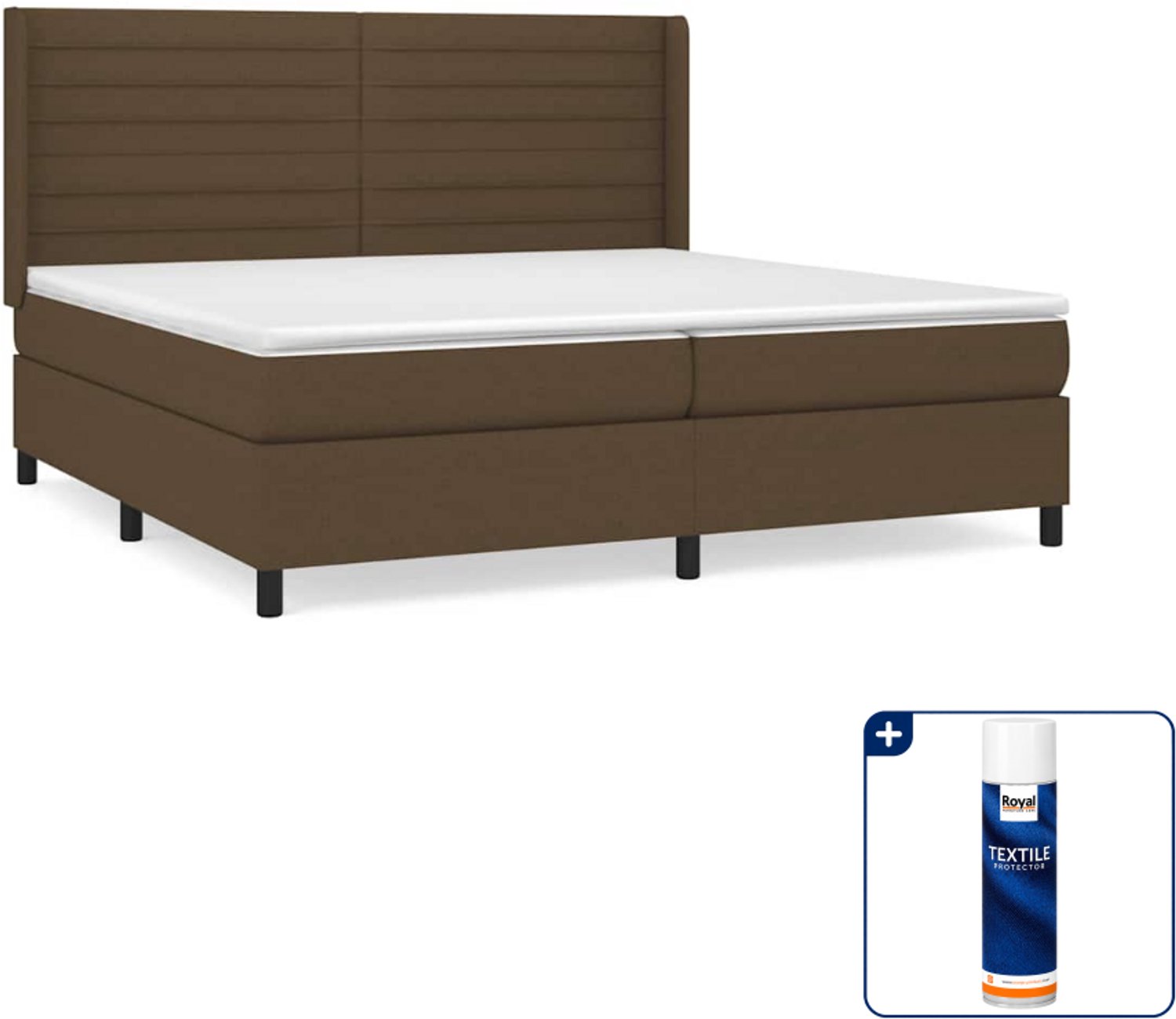 vidaXL boxspring met matras - Super kingsize 200x200 cm - donkerbruin - Inclusief textielbeschermer 500 ml