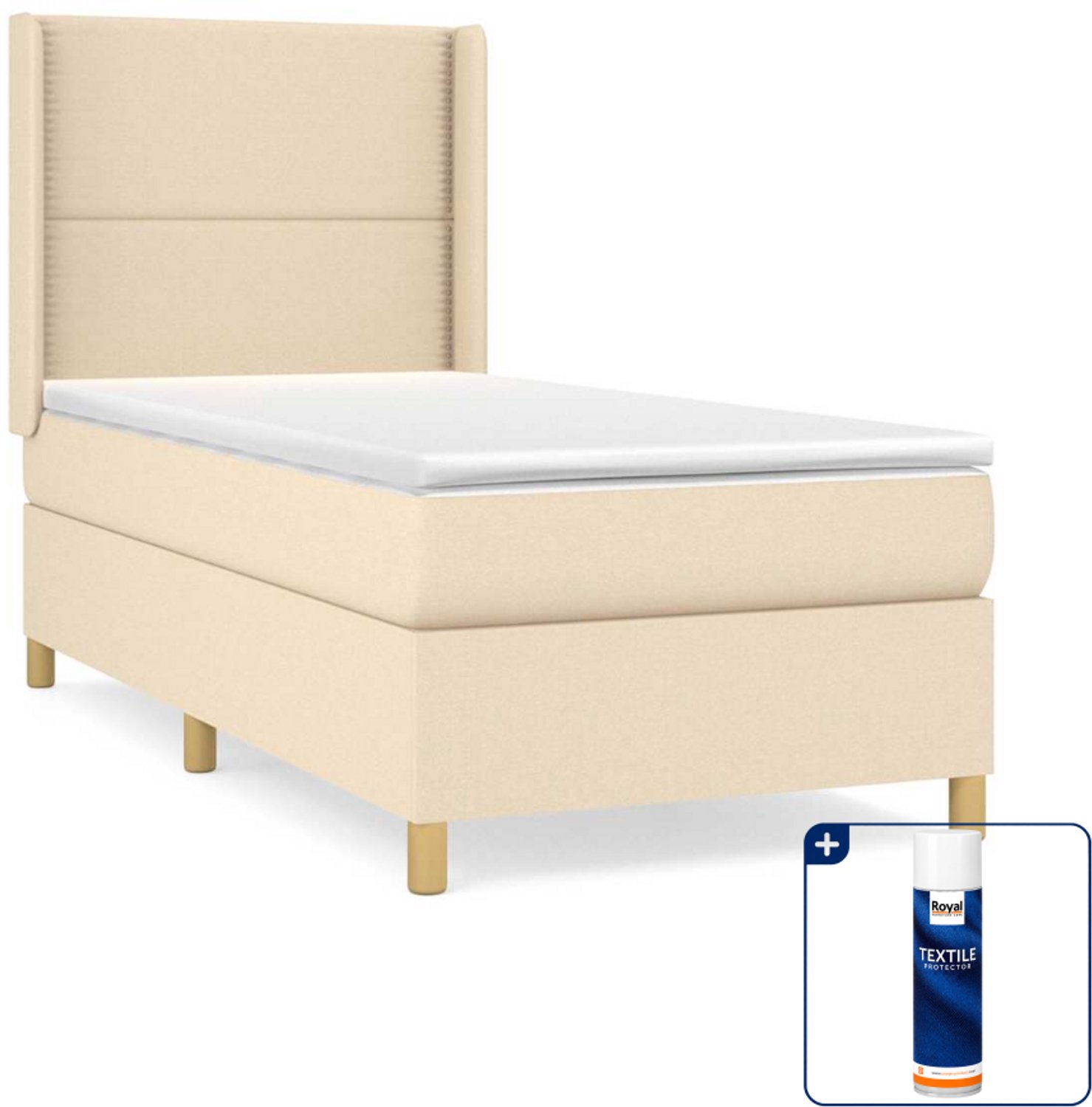 vidaXL boxspring met matras 90 x 200 cm - crème - Inclusief textielbeschermer 500 ml