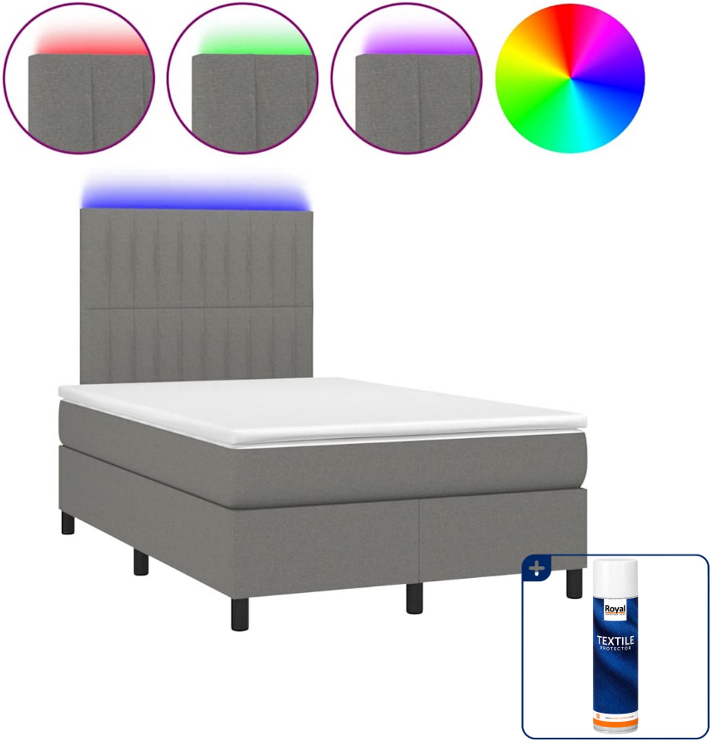 vidaXL Boxspring met matras en LED - 120 x 190 cm - donkergrijs - Inclusief textielbeschermer 500 ml Blauw