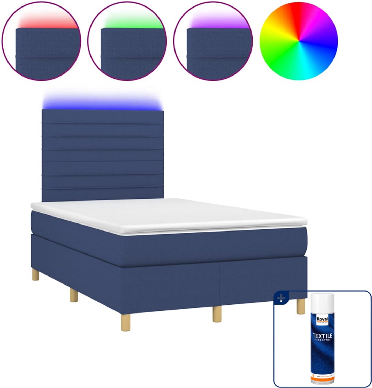 vidaXL boxspring met matras en led - 120 x 190 cm - stof - blauw - Inclusief textielbeschermer 500 ml