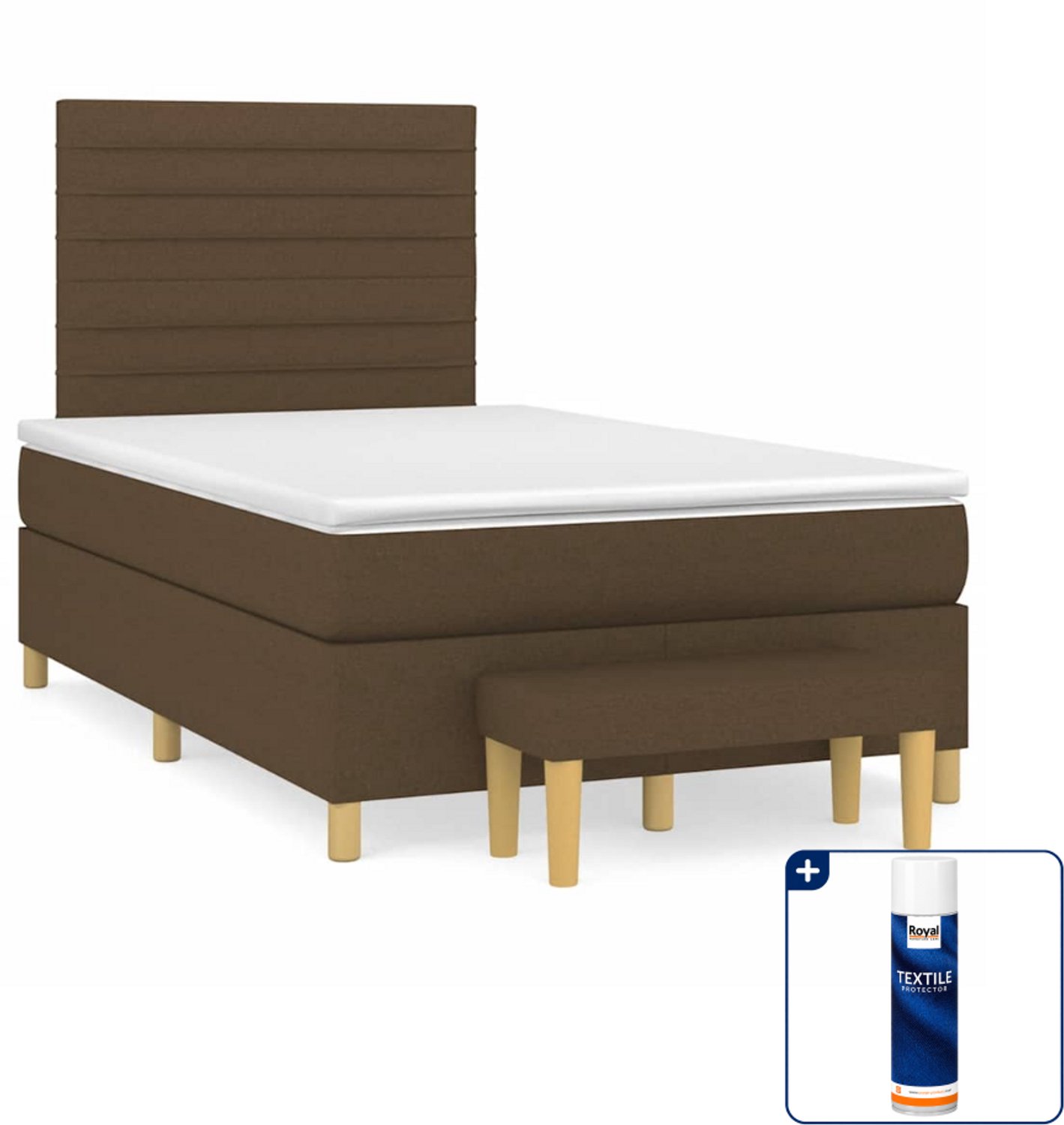 vidaXL boxspring met matras en bankje - 120 x 190 cm - donkerbruin - Inclusief textielbeschermer 500 ml