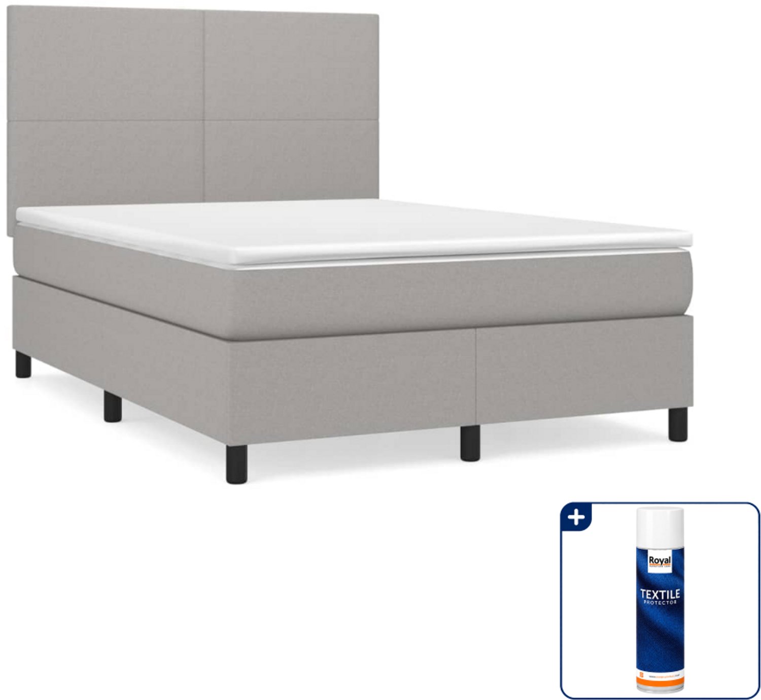 vidaXL boxspring met matras - Small double - 140 x 200 cm - lichtgrijs - Inclusief textielbeschermer 500 ml