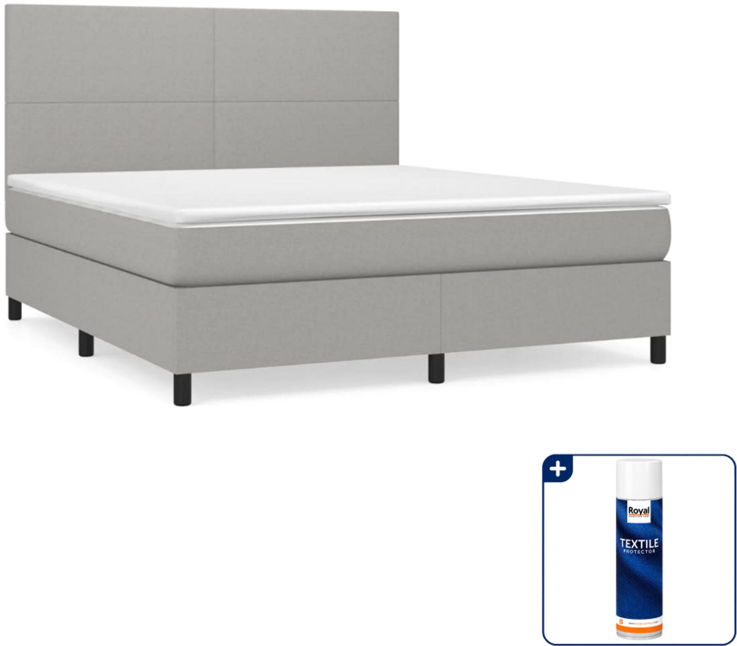 vidaXL Boxspring Kingsize - 180 x 200 cm - lichtgrijs - Inclusief textielbeschermer 500 ml