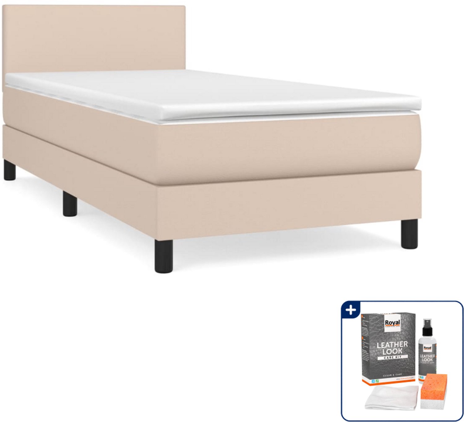 vidaXL boxspring met matras 90 x 200 cm - kunstleer - cappuccino - Inclusief onderhoudsset voor kunstleer 150 ml Bruin