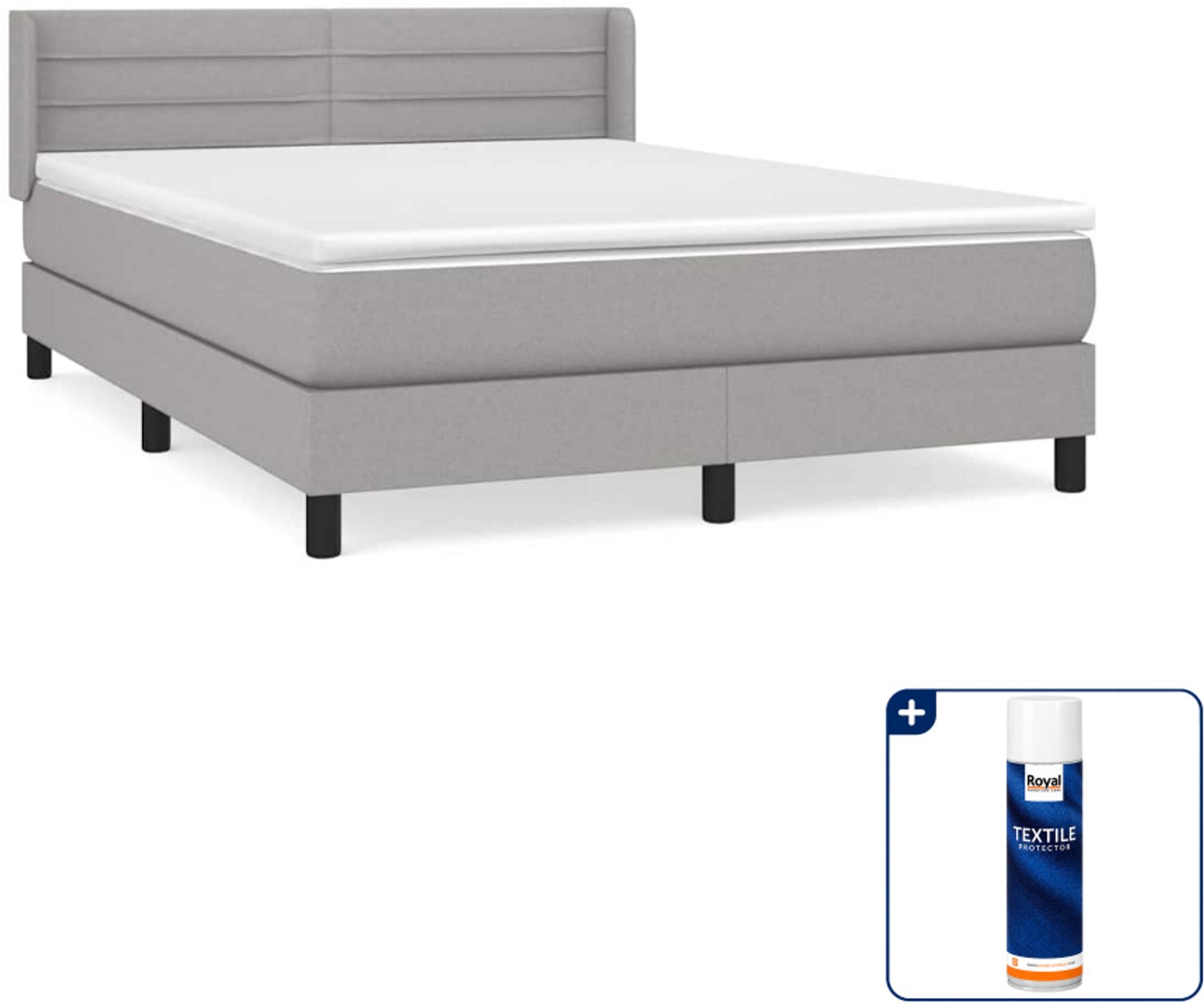 vidaXL Boxspring Small double - 140 x 200 cm - lichtgrijs - Inclusief textielbeschermer 500 ml