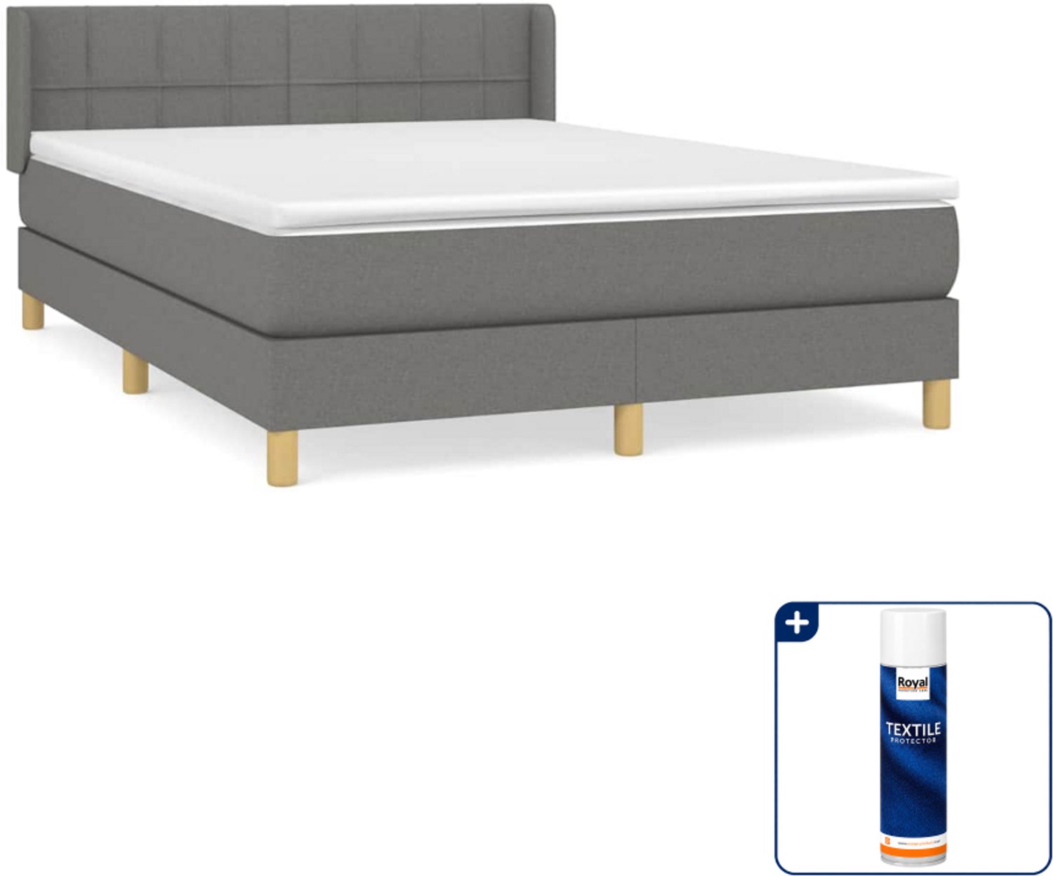 vidaXL boxspring met matras 140 x 190 cm - donkergrijs - Inclusief textielbeschermer 500 ml