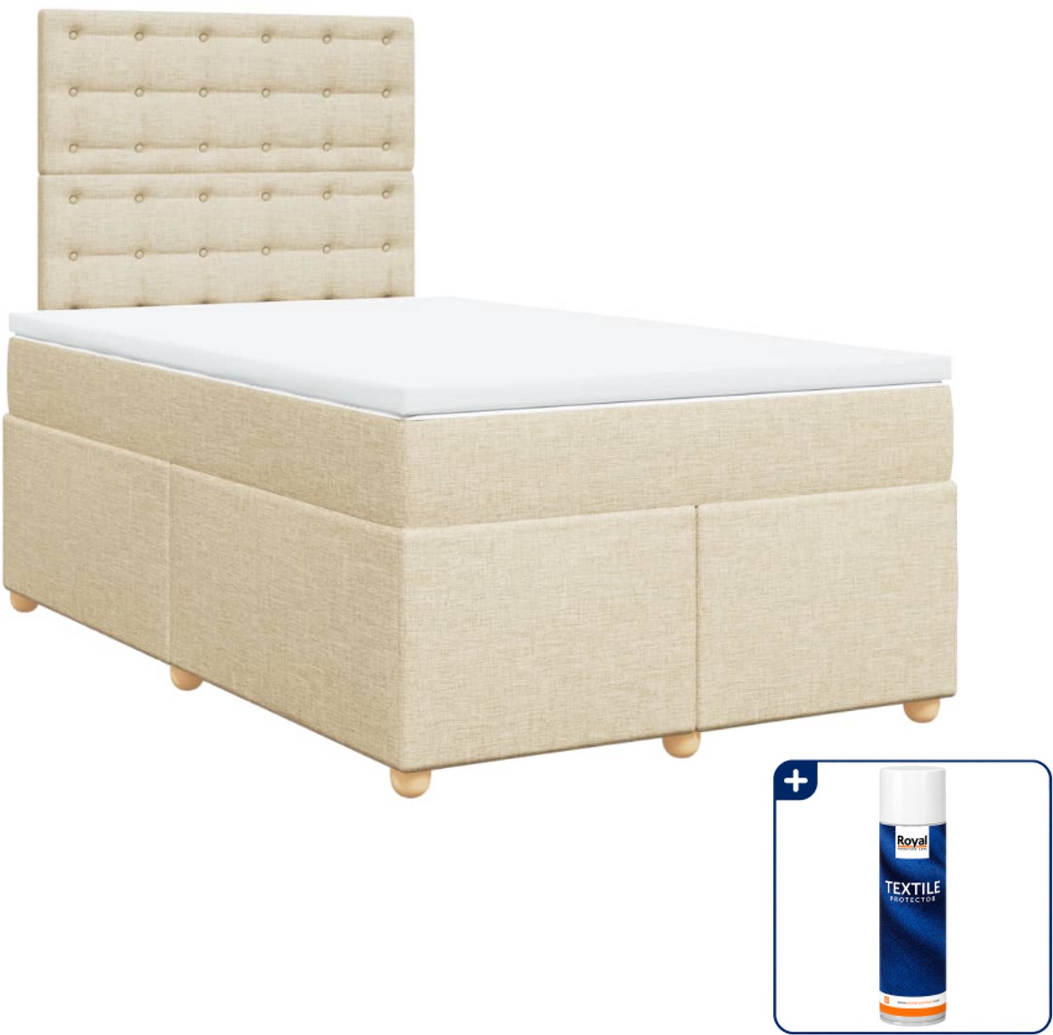 vidaXL boxspring met matras 120 x 190 cm - stof - crème - Inclusief textielbeschermer 500 ml