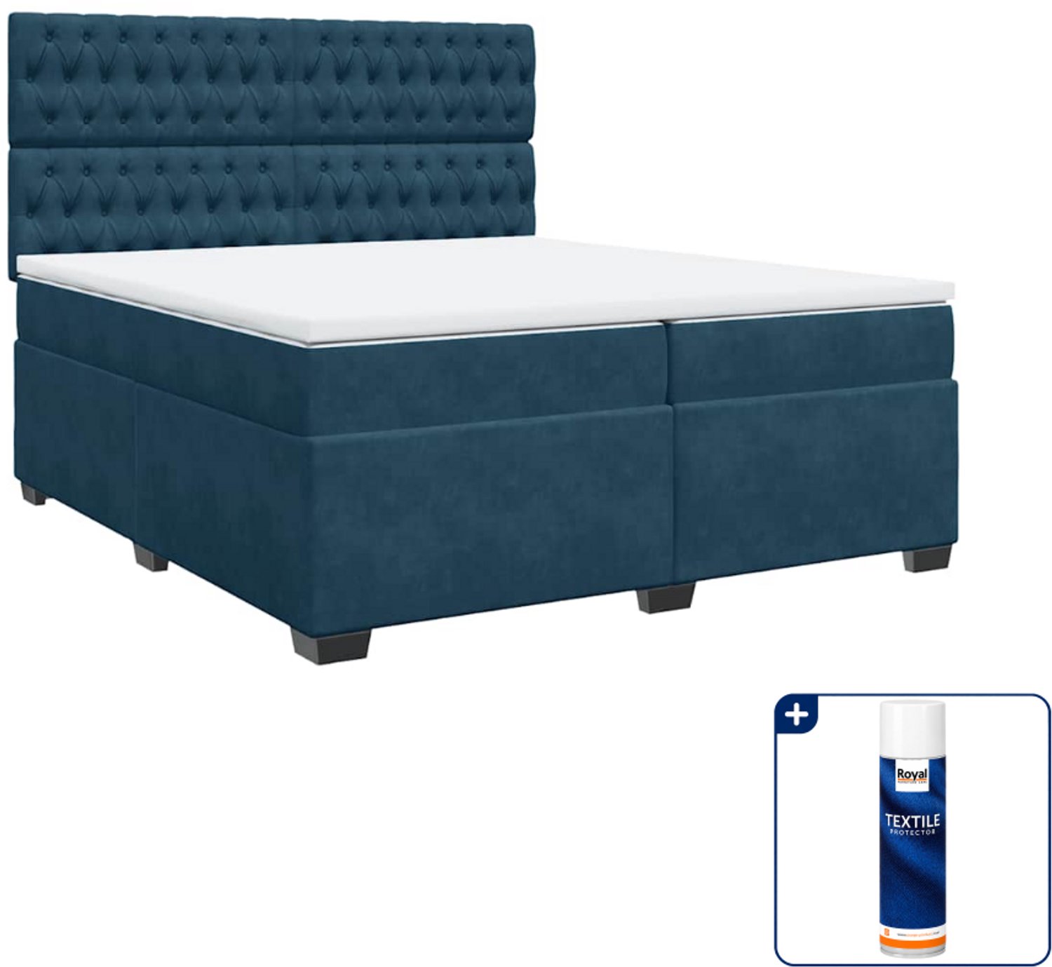 vidaXL boxspring - Super kingsize - 200 x 200 cm - donkerblauw - Inclusief textielbeschermer 500 ml