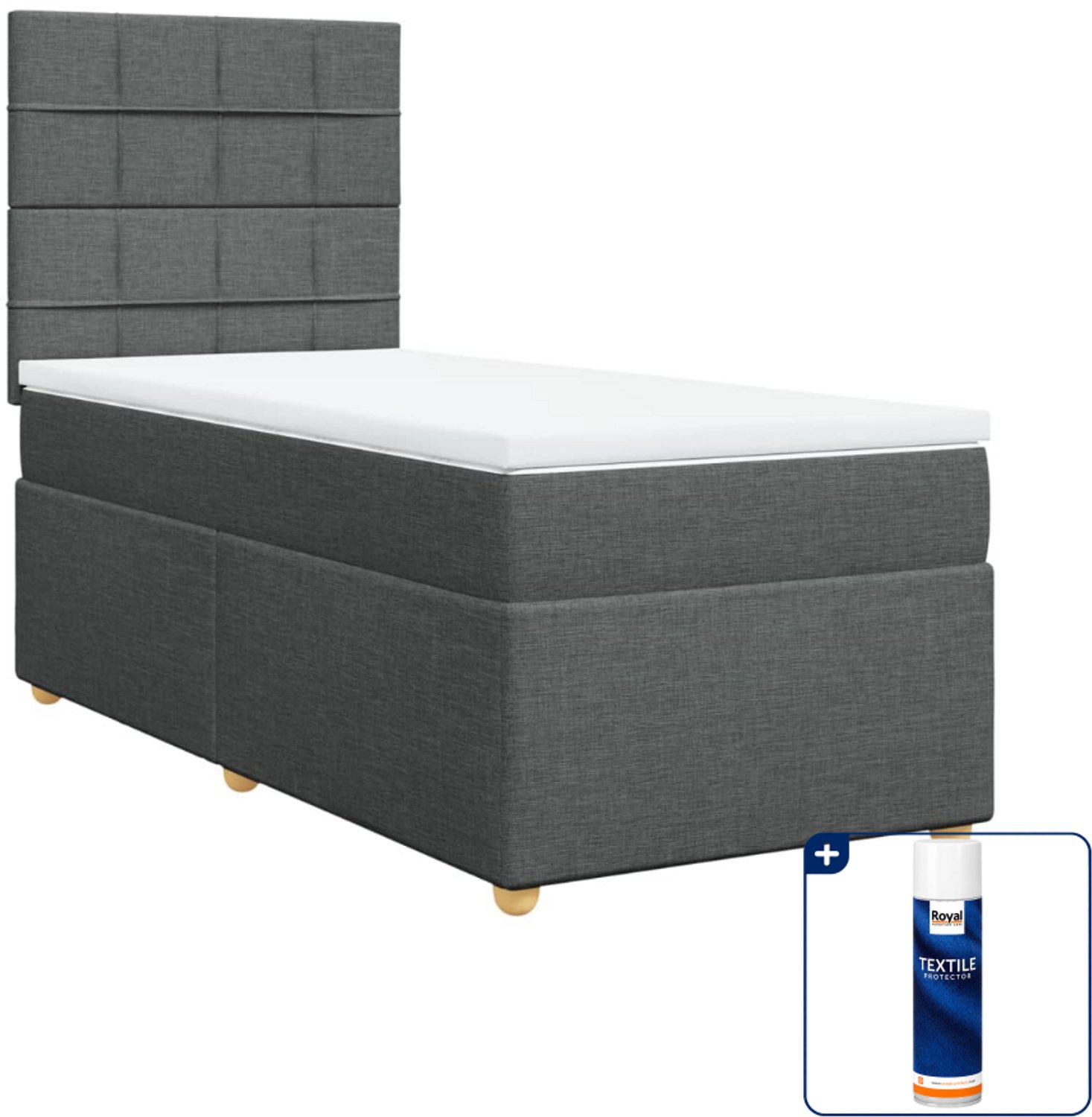 vidaXL boxspring met matras - 100 x 200 cm - stof - donkergrijs - Inclusief textielbeschermer 500 ml