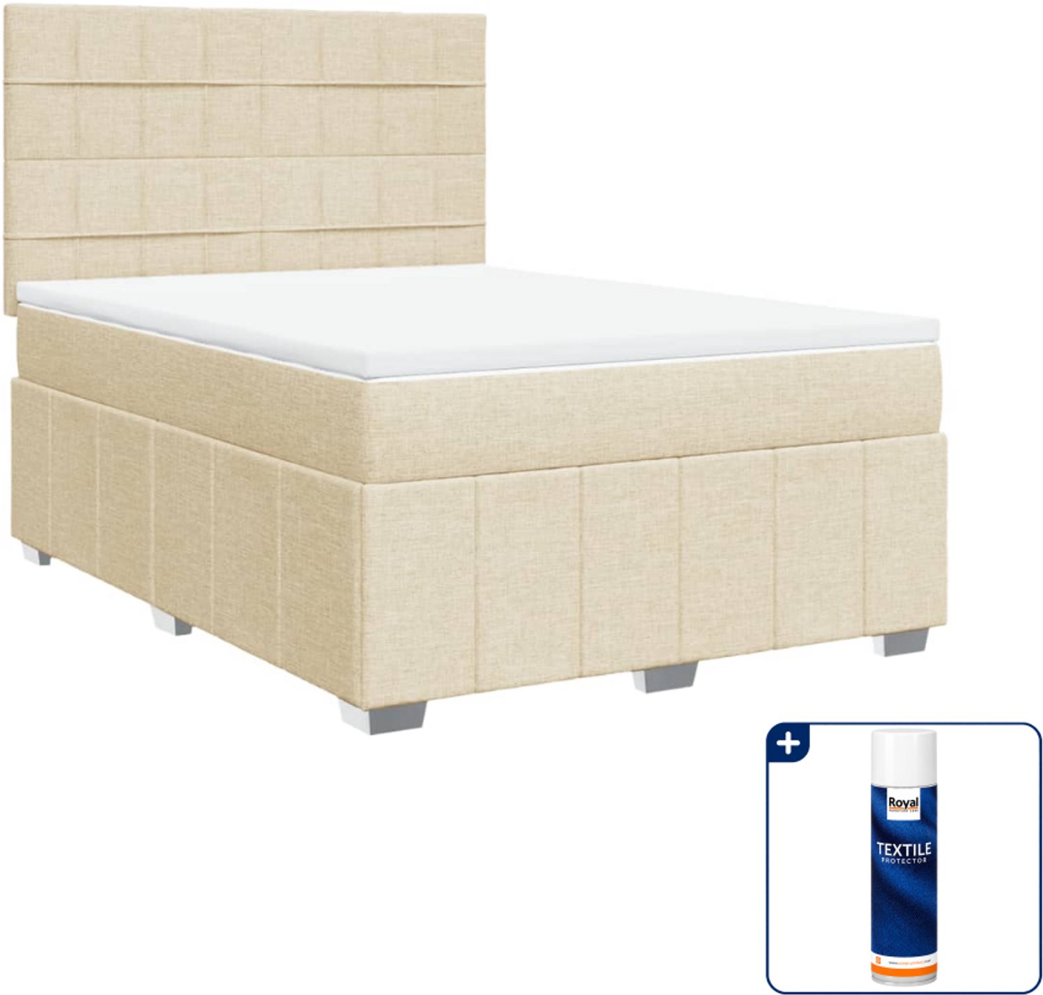 vidaXL boxspring Small double - 140 x 200 cm - crème - Inclusief textielbeschermer 500 ml