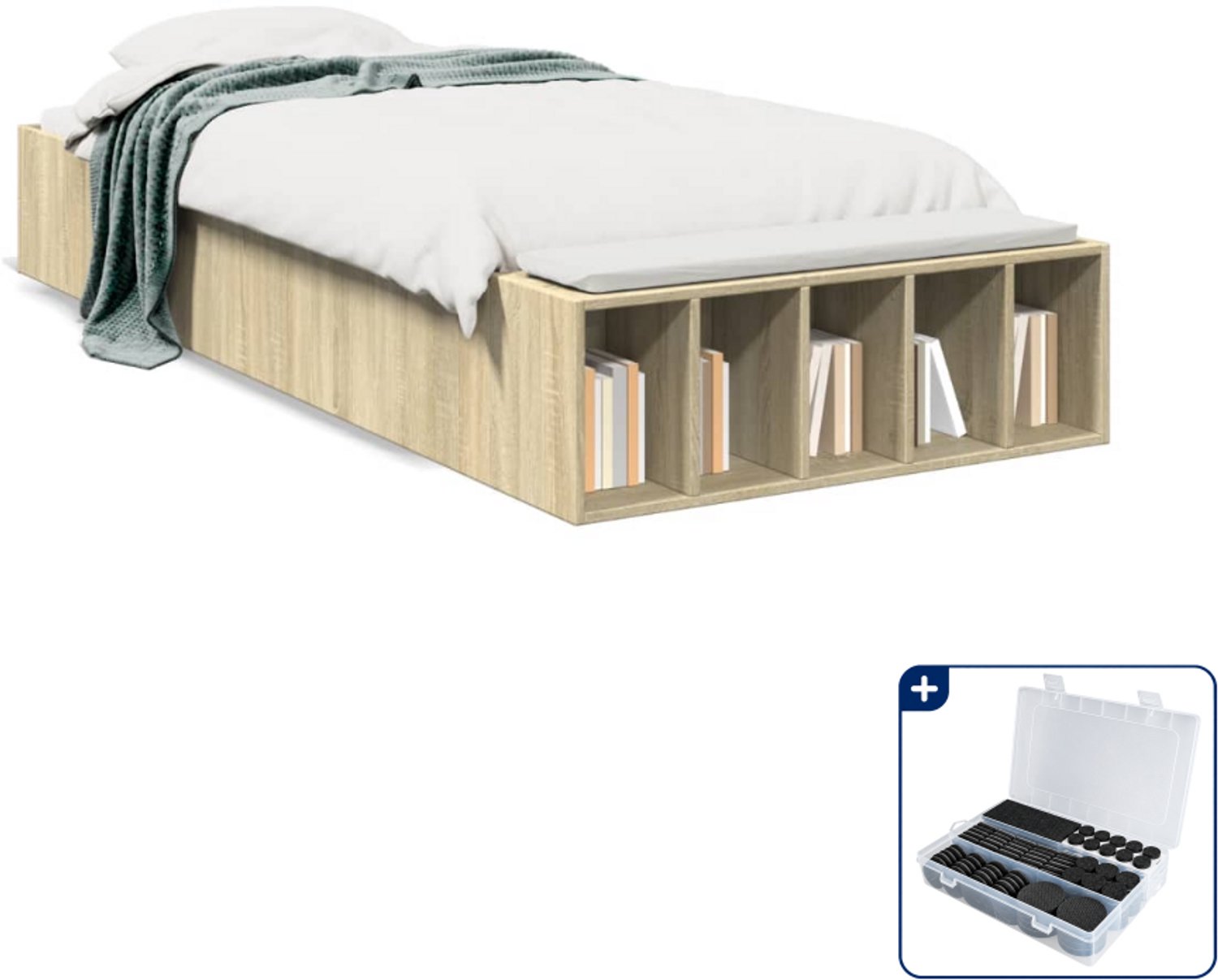 vidaXL bedframe - 90 x 190 cm - bewerkt hout - sonoma eiken - Inclusief antikrasvilt 177-delig Bruin