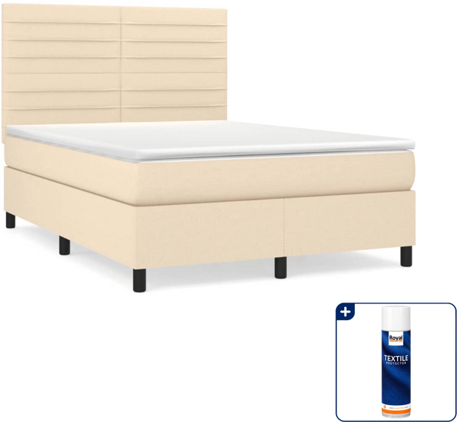 vidaXL boxspring met matras - Small double - 140 x 200 cm - crème - Inclusief textielbeschermer 500 ml