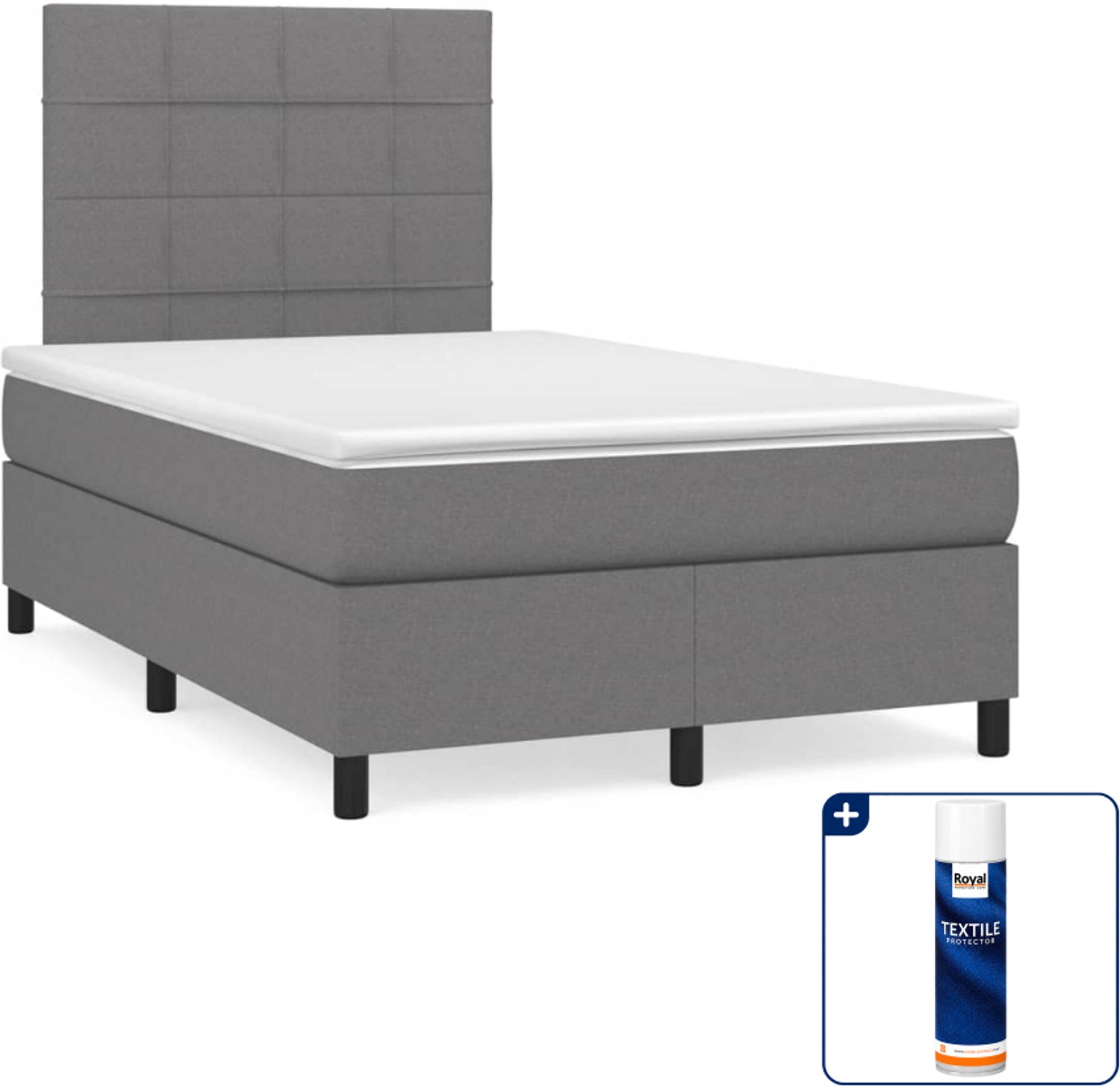 vidaXL boxspring met matras 120 x 200 cm - stof - donkergrijs - Inclusief textielbeschermer 500 ml