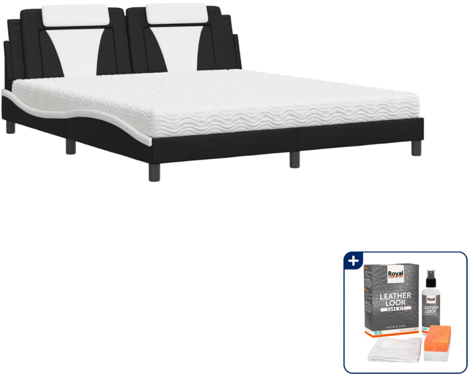 vidaXL Viana bed - Kingsize - 180 x 200 cm - zwart en wit - Inclusief onderhoudsset voor kunstleer 150 ml
