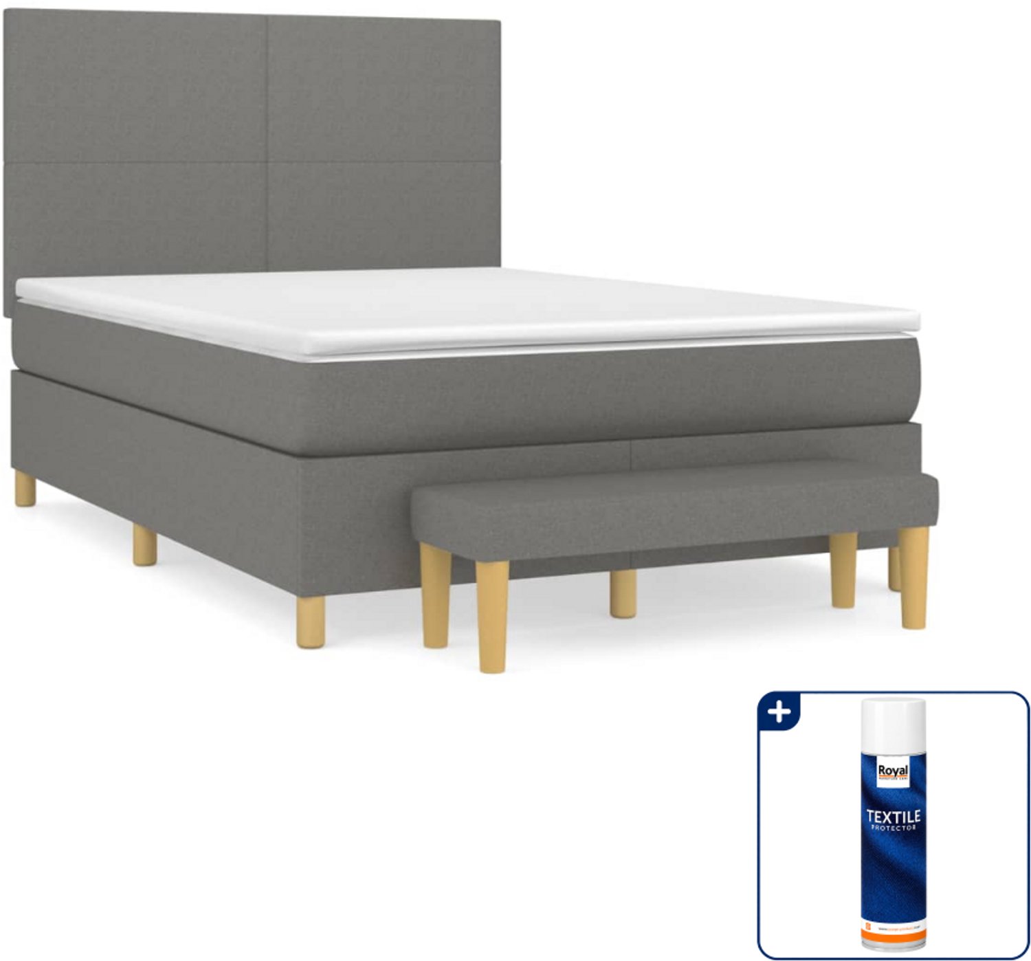 vidaXL boxspring met matras en bankje - 140 x 190 cm - donkergrijs - Inclusief textielbeschermer 500 ml