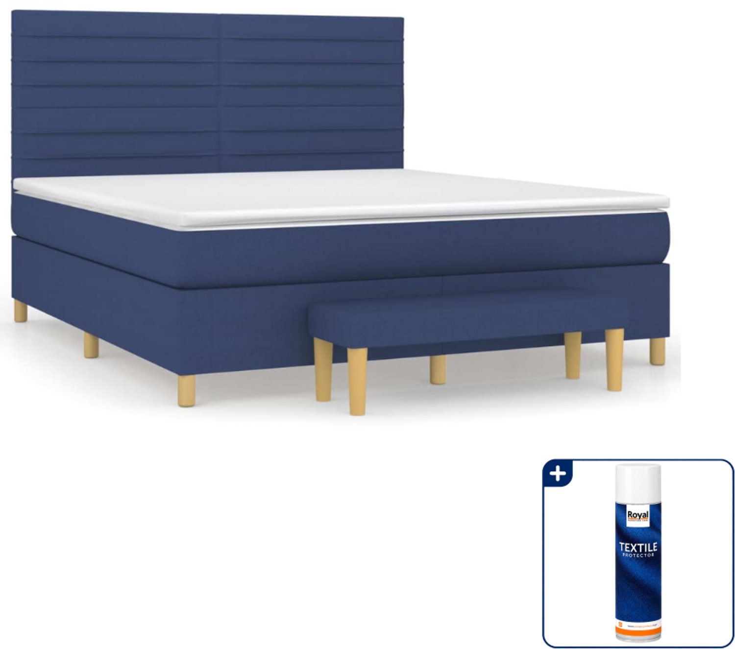 vidaXL Boxspring Kingsize - 180 x 200 cm - blauw - Inclusief textielbeschermer 500 ml