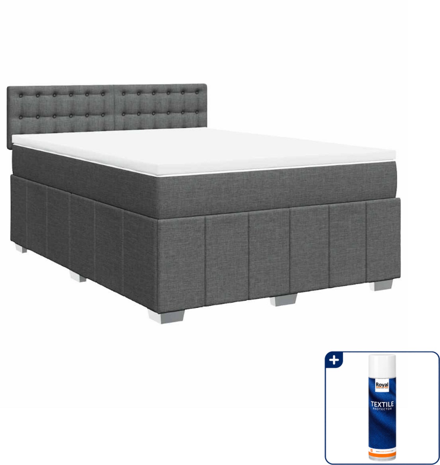 vidaXL Boxspring - 140 x 190 cm - stof - donkergrijs - Inclusief textielbeschermer 500 ml