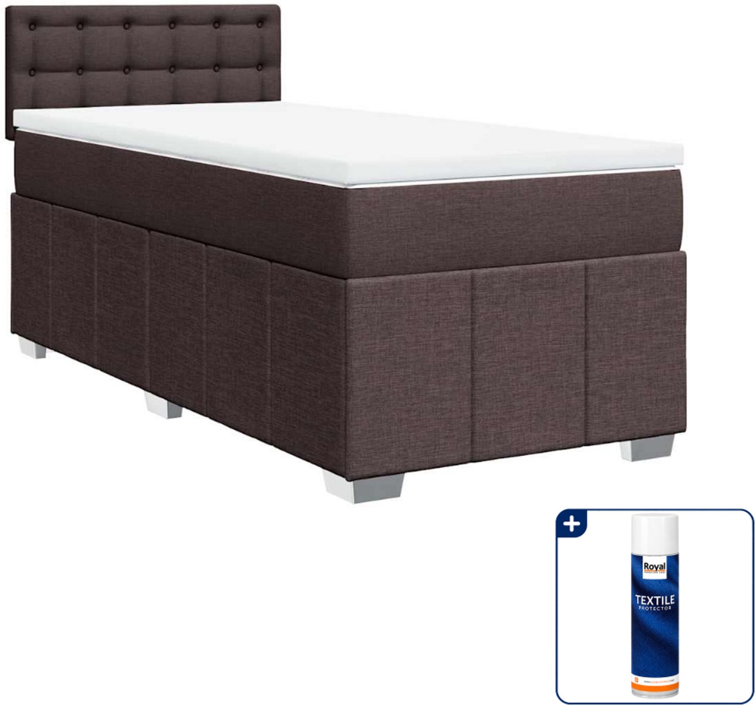 vidaXL boxspring met matras 90 x 200 cm - stof - donkerbruin - Inclusief textielbeschermer 500 ml