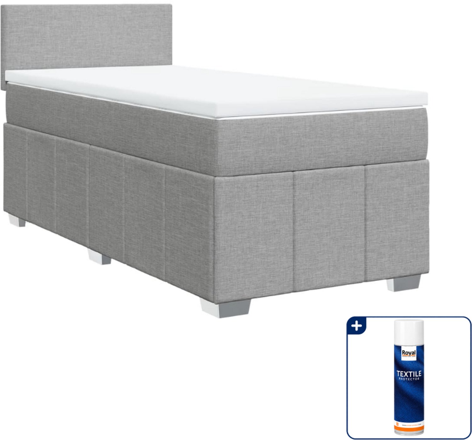 vidaXL boxspring met matras 90 x 200 cm - stof - lichtgrijs - Inclusief textielbeschermer 500 ml