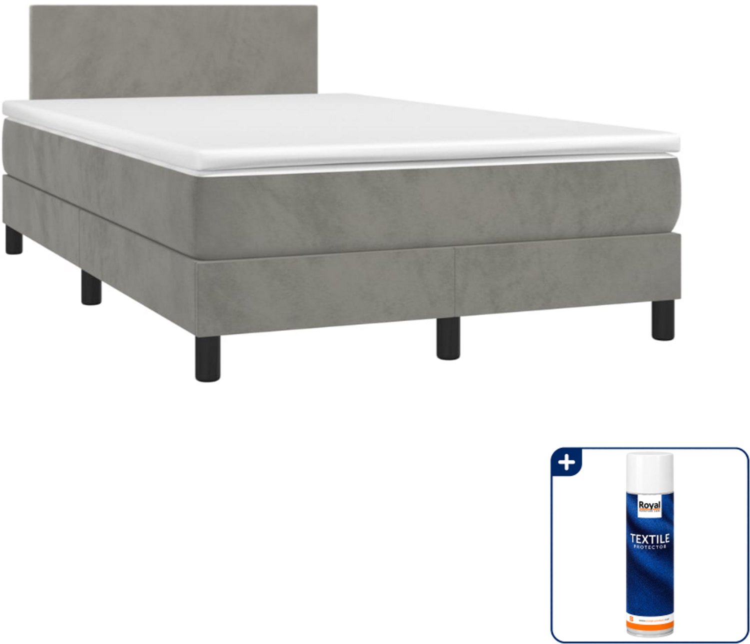 vidaXL boxspring met matras 120 x 190 cm - fluweel - lichtgrijs - Inclusief textielbeschermer 500 ml