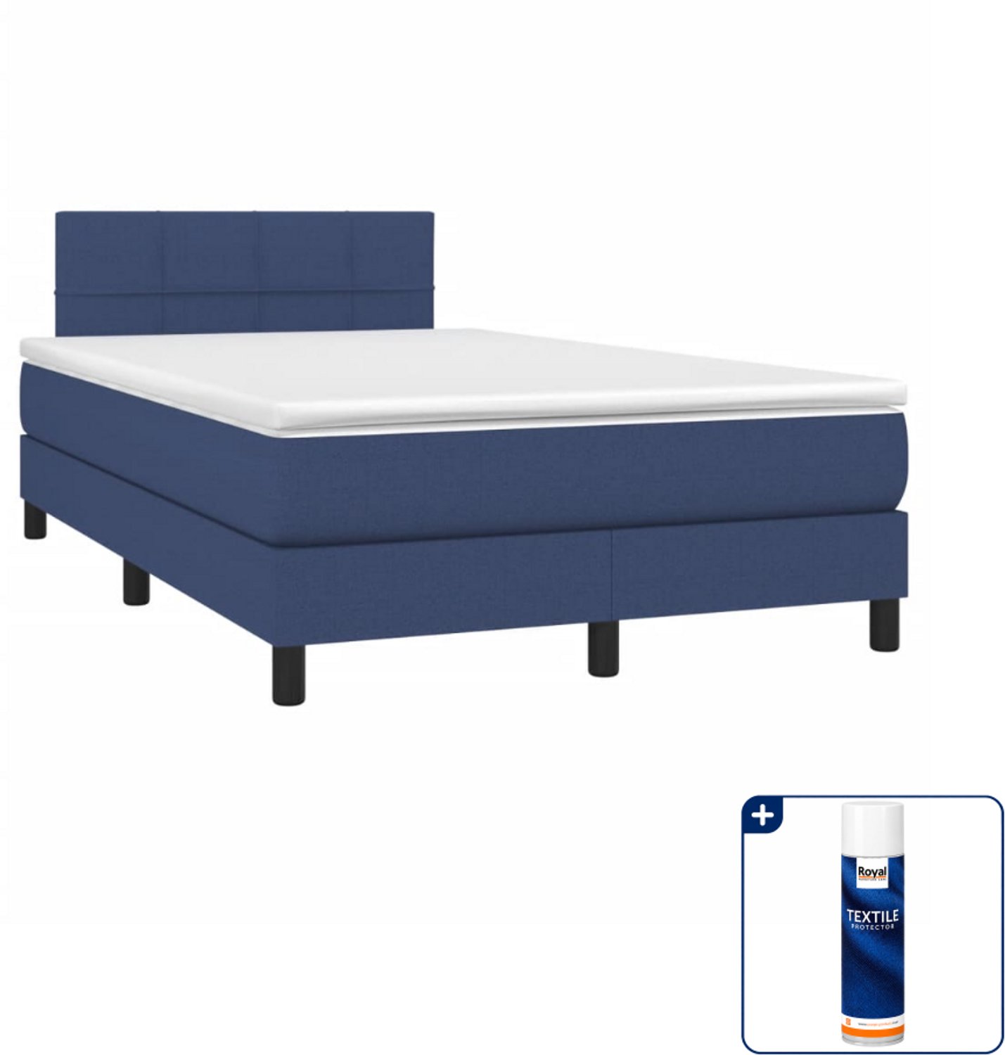vidaXL boxspring met matras 120 x 190 cm - blauw - Inclusief textielbeschermer 500 ml