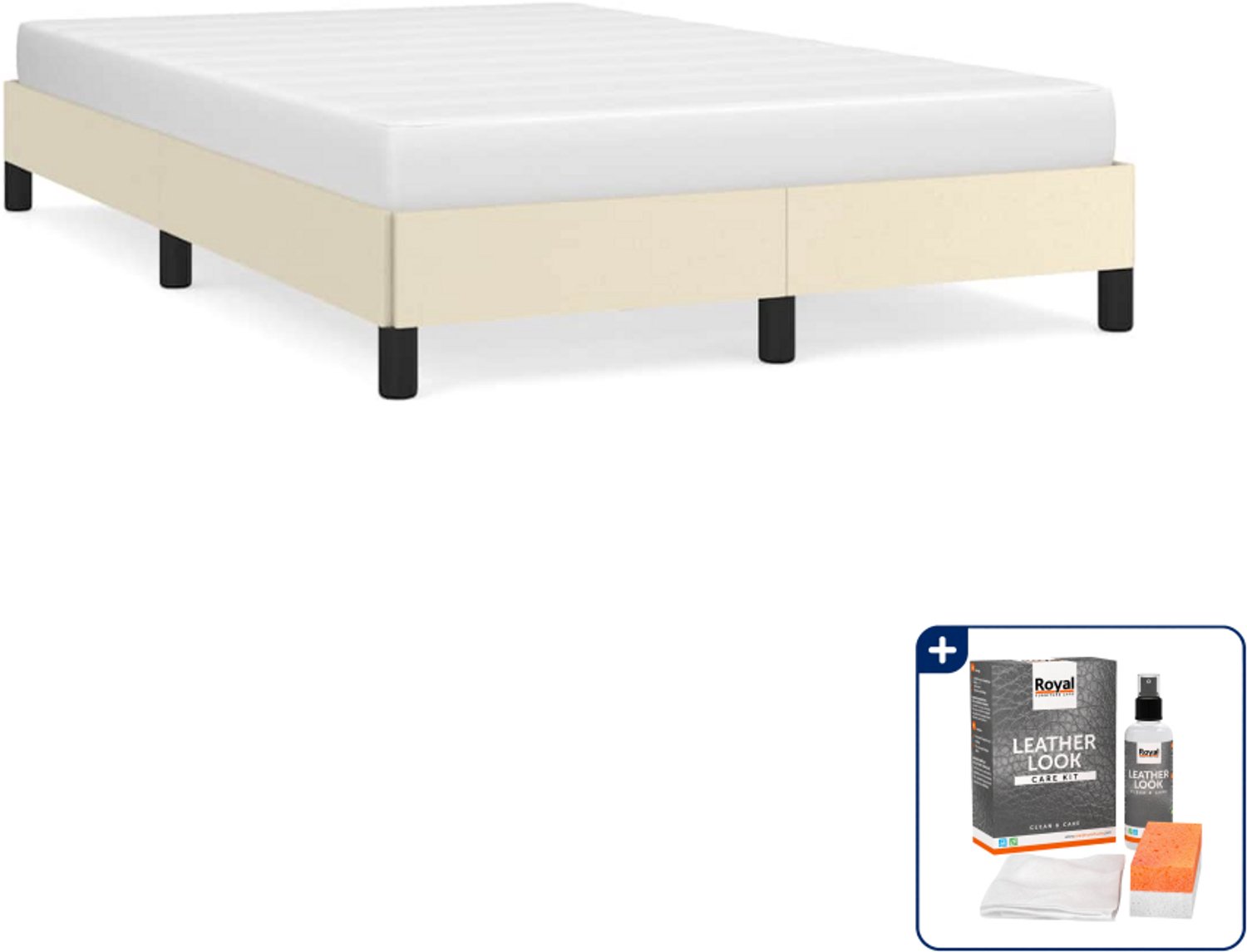 vidaXL bedframe - 120 x 190 cm - kunstleer - crème - Inclusief onderhoudsset voor kunstleer 150 ml