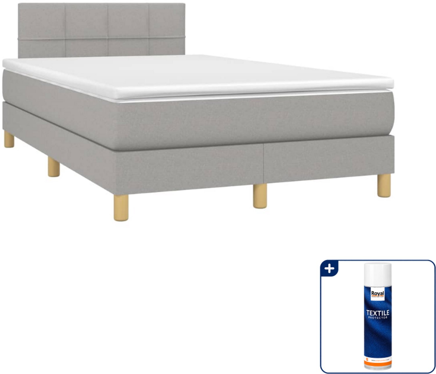 vidaXL boxspring met matras - 120 x 190 cm - lichtgrijs - Inclusief textielbeschermer 500 ml