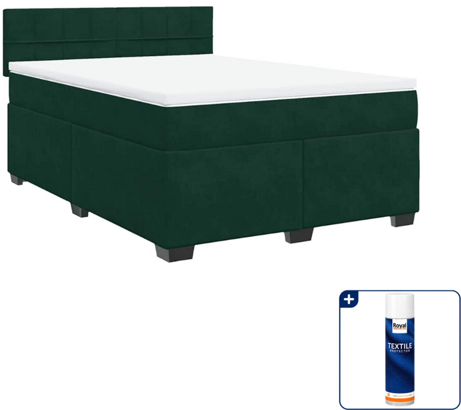 vidaXL boxspring met matras 140 x 190 cm - fluweel - donkergroen - Inclusief textielbeschermer 500 ml