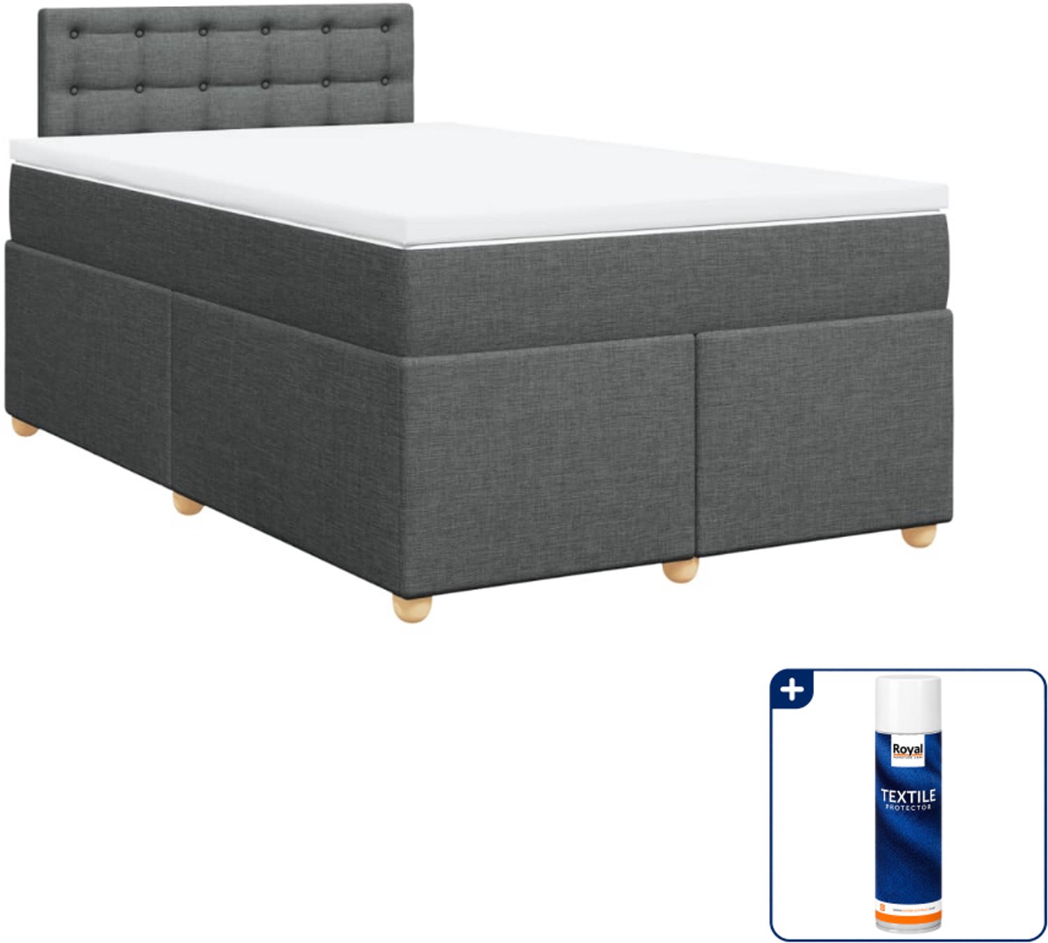vidaXL boxspring met matras - 120 x 190 cm - stof - donkergrijs - Inclusief textielbeschermer 500 ml