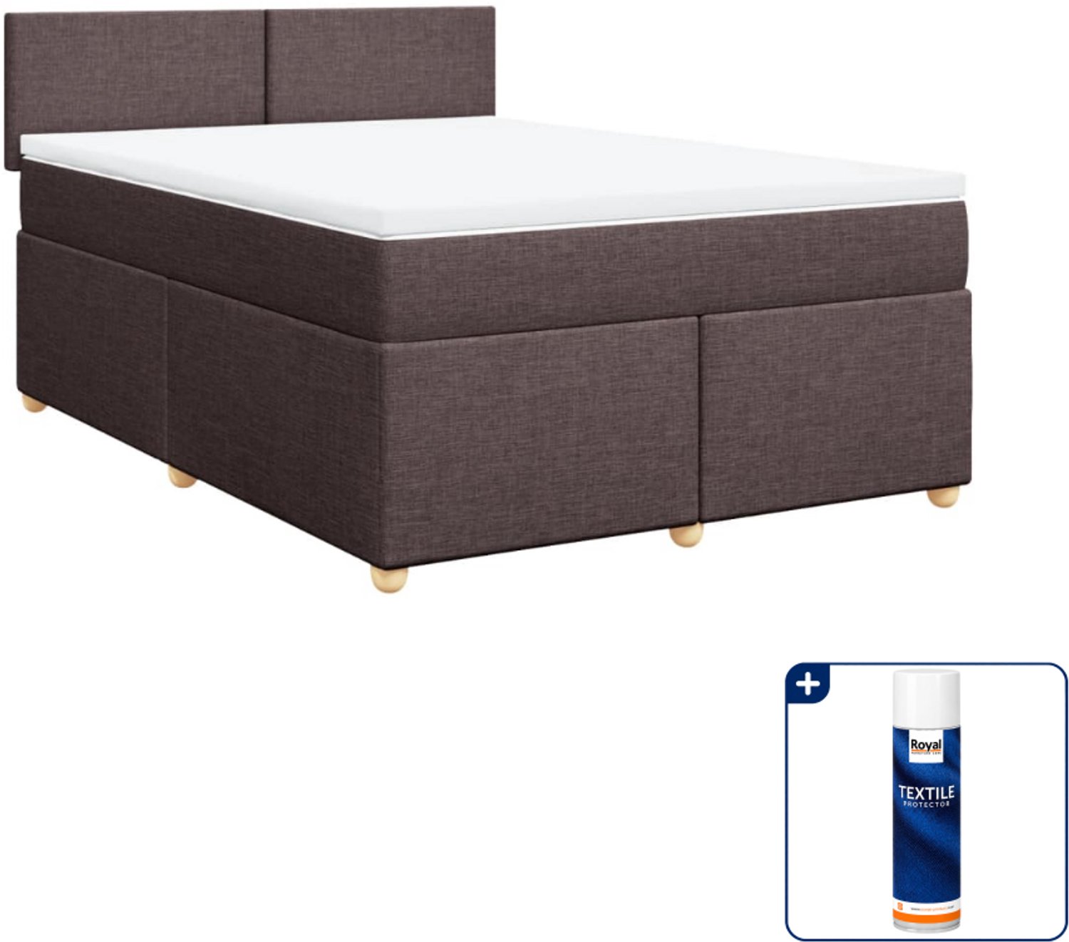 vidaXL boxspring met matras - Small double - 140 x 200 cm - donkerbruin - Inclusief textielbeschermer 500 ml