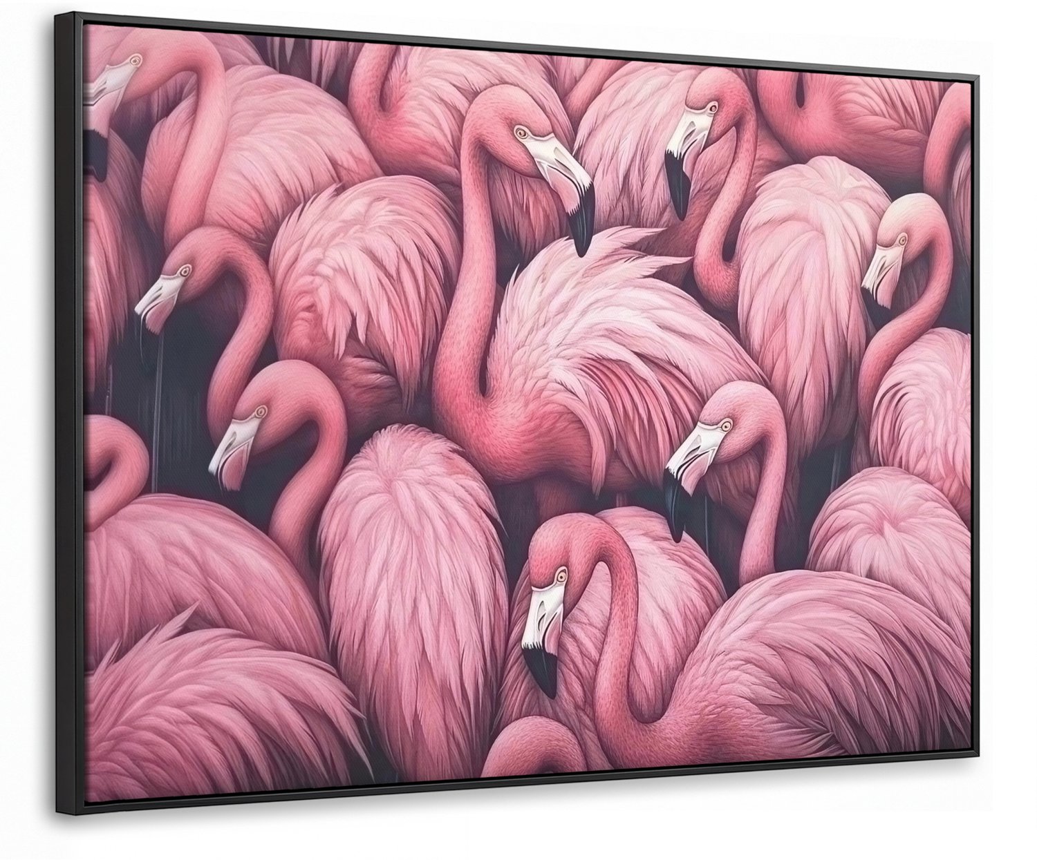 Canvas Schilderij met Baklijst 70x50cm - Flamingo - Roze - Dieren - Muurdecoratie woonkamer - Slaapkamer decoratie - Kamer accessoires - Schilderijen op canvas met lijst