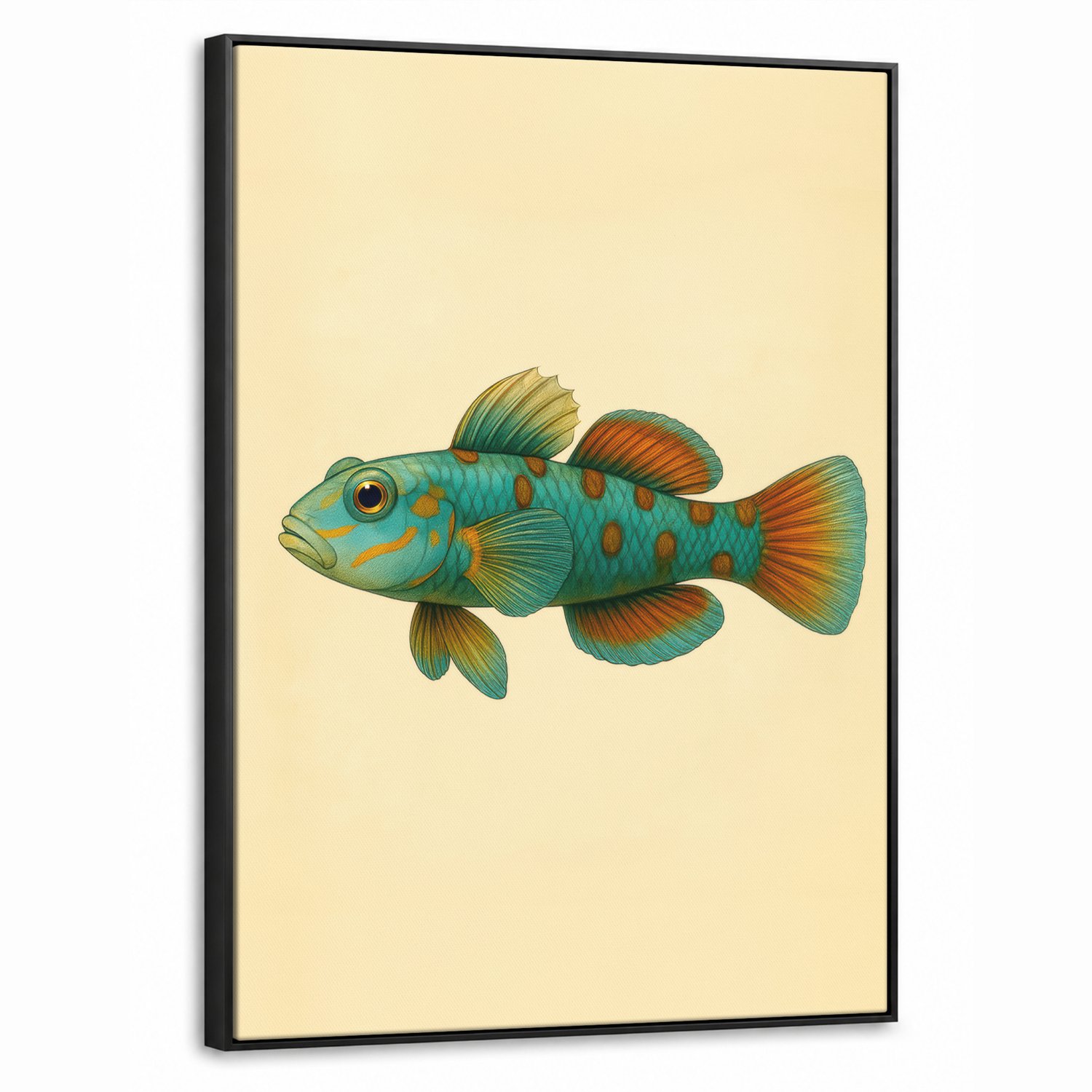 Canvas Schilderij met Baklijst 70x100cm - Vis - Blauw - Stippen - Schubben - Muurdecoratie woonkamer - Slaapkamer decoratie - Kamer accessoires - Schilderijen op canvas met lijst