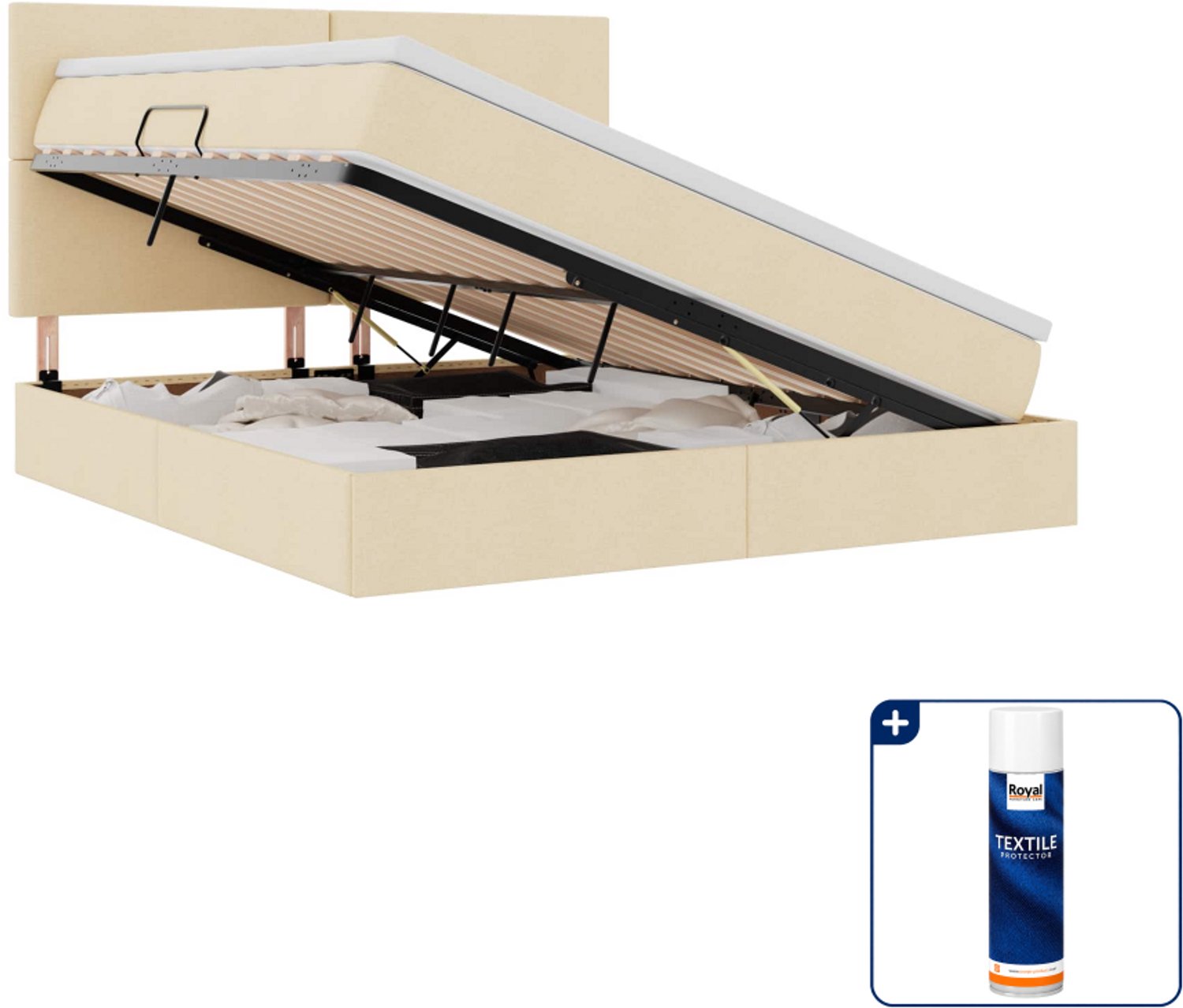 vidaXL opbergbed met matras - queensize - 160 x 200 cm - crème - Inclusief textielbeschermer 500 ml Grijs