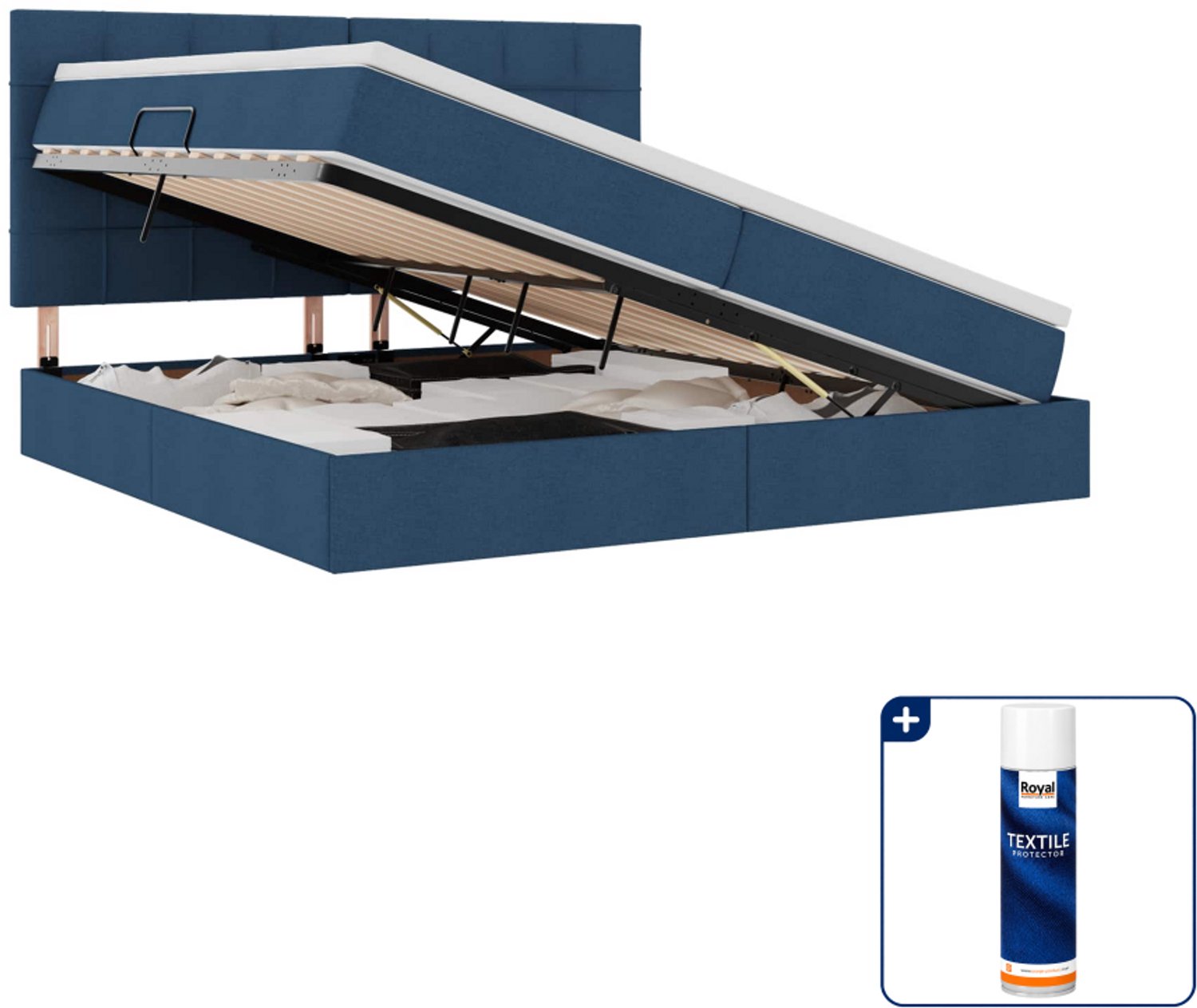 vidaXL opbergbed met matras - 200 x 200 cm - kunstleer - blauw - Inclusief textielbeschermer 500 ml Grijs
