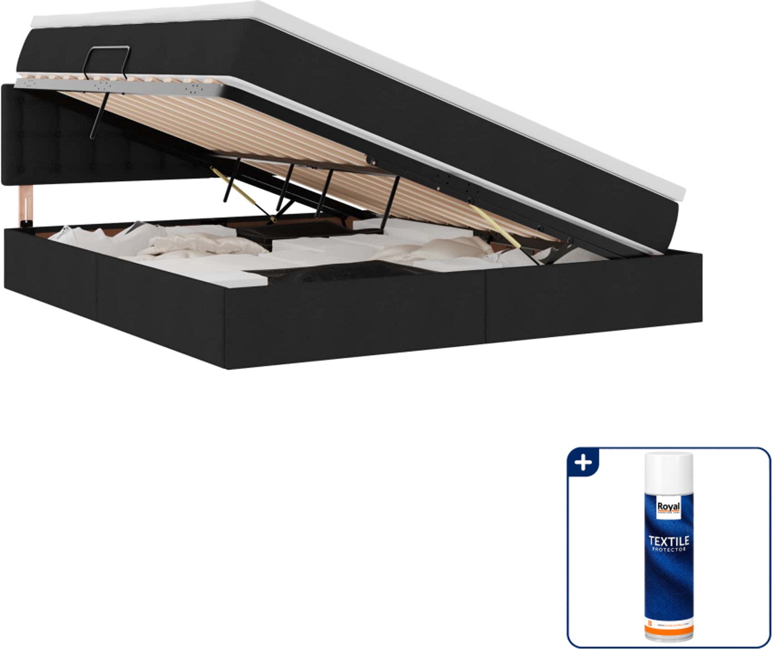 vidaXL LED opbergbed - Queensize - 160 x 200 cm - zwart - Inclusief textielbeschermer 500 ml Groen