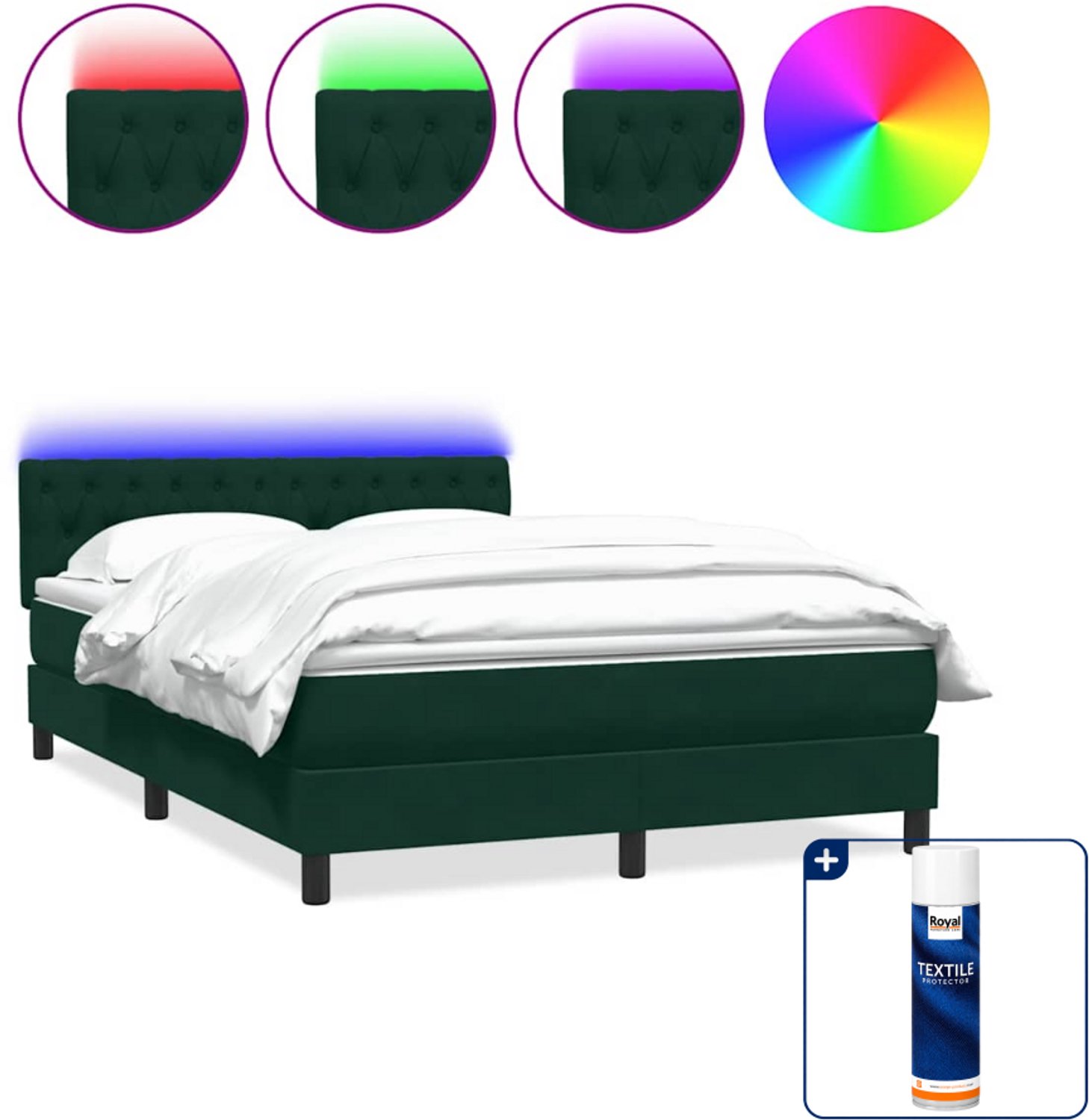 vidaXL Queensize boxspring met matras en LED - 160 x 220 cm - groen - Inclusief textielbeschermer 500 ml Bruin