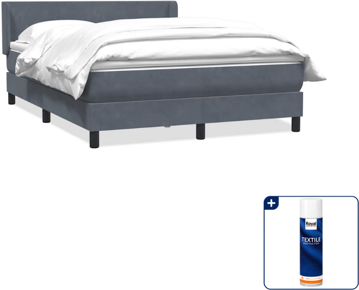 vidaXL boxspring - queensize - 160 x 210 cm - fluweel - donkergrijs - Inclusief textielbeschermer 500 ml Wit