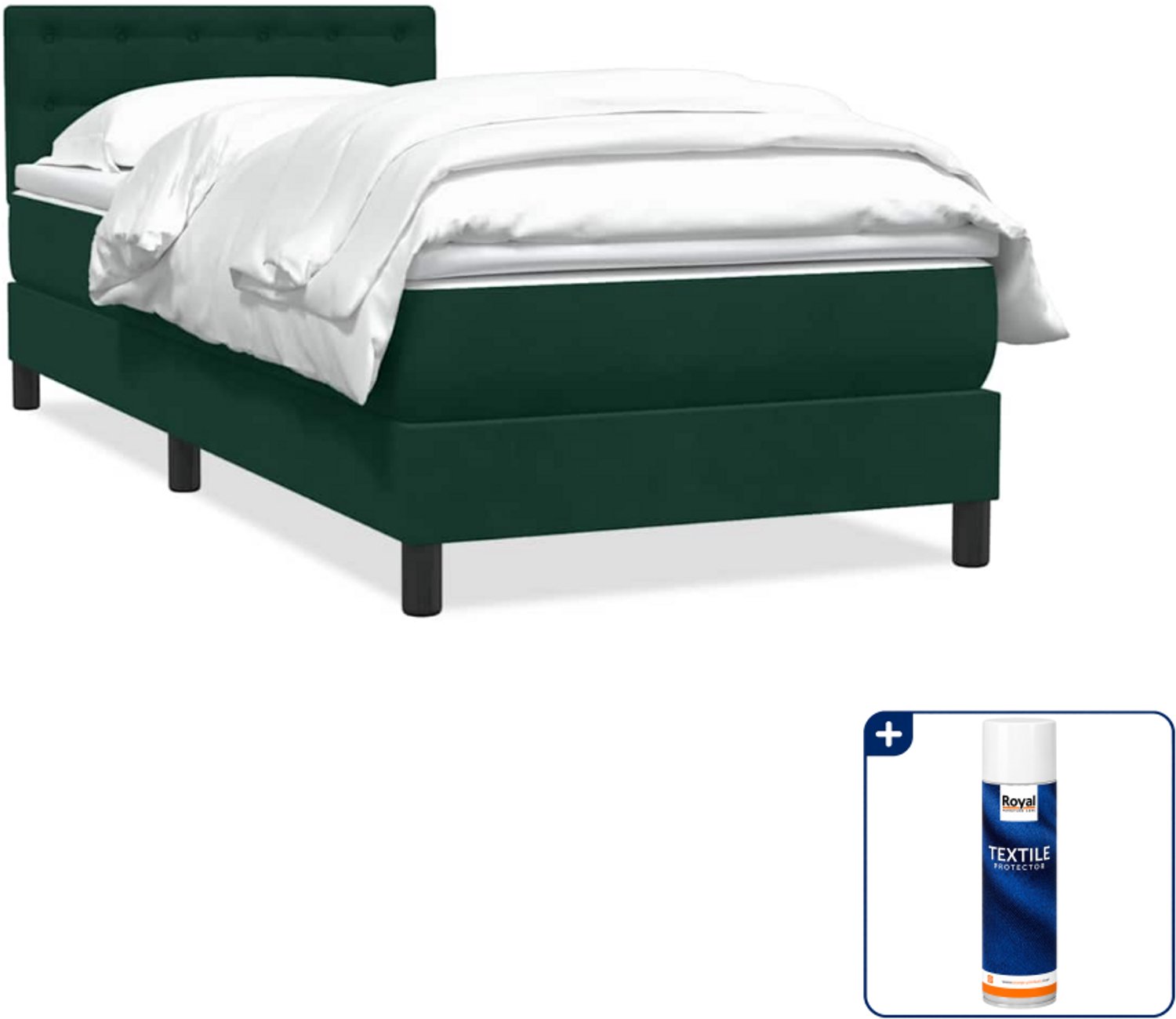 vidaXL boxspring met matras - 80 x 220 cm - fluweel - donkergroen - Inclusief textielbeschermer 500 ml Wit