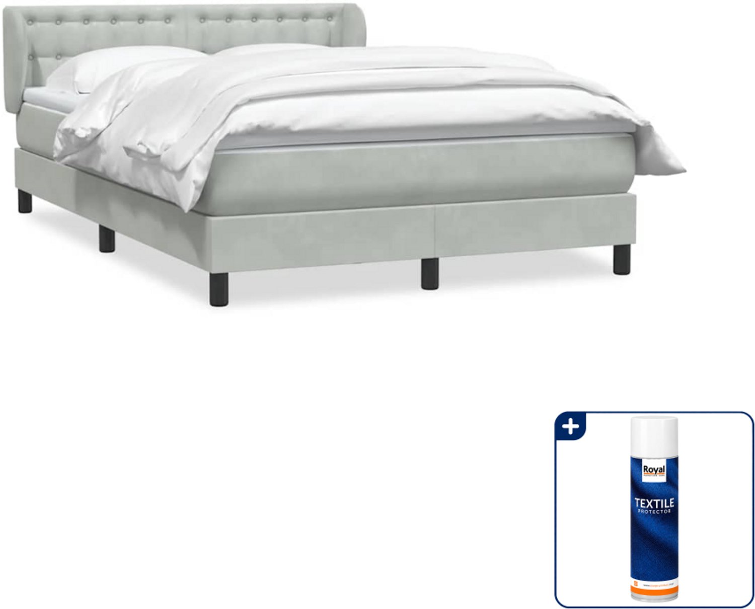 vidaXL Boxspring Queensize - 160 x 210 cm - fluweel - lichtgrijs - Inclusief textielbeschermer 500 ml Bruin