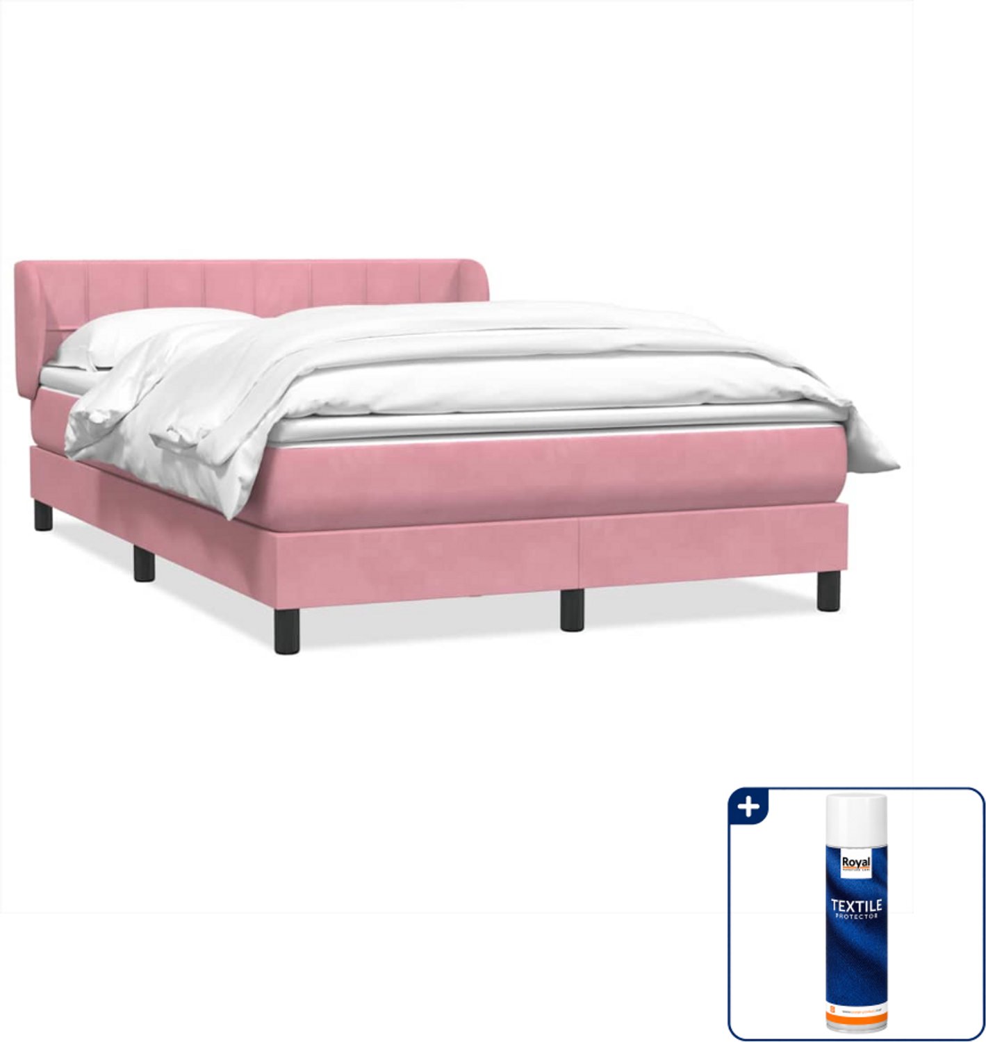 vidaXL boxspring Small double - 140 x 220 cm - fluweel - roze - Inclusief textielbeschermer 500 ml Bruin
