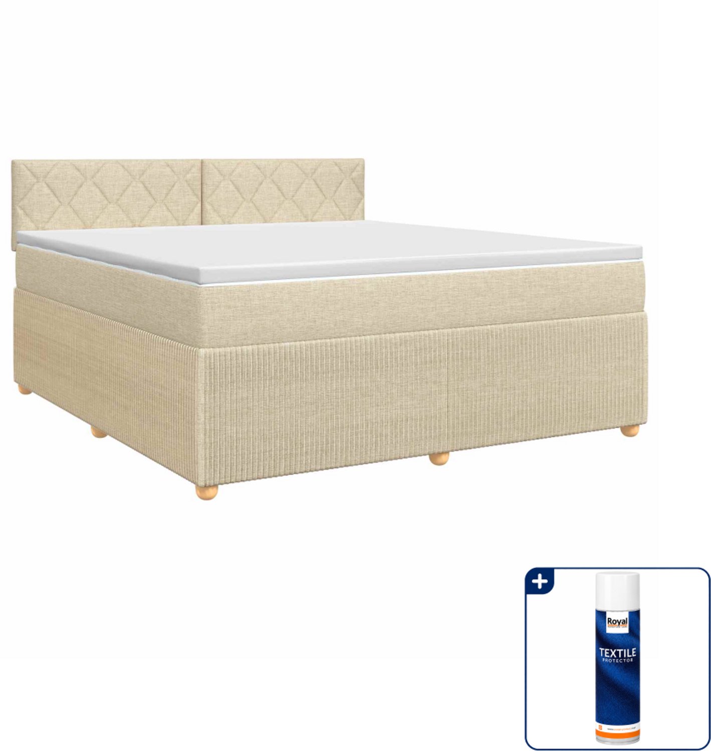 vidaXL boxspringbed - 140 x 190 cm - stof - crèmekleurig - Inclusief textielbeschermer 500 ml
