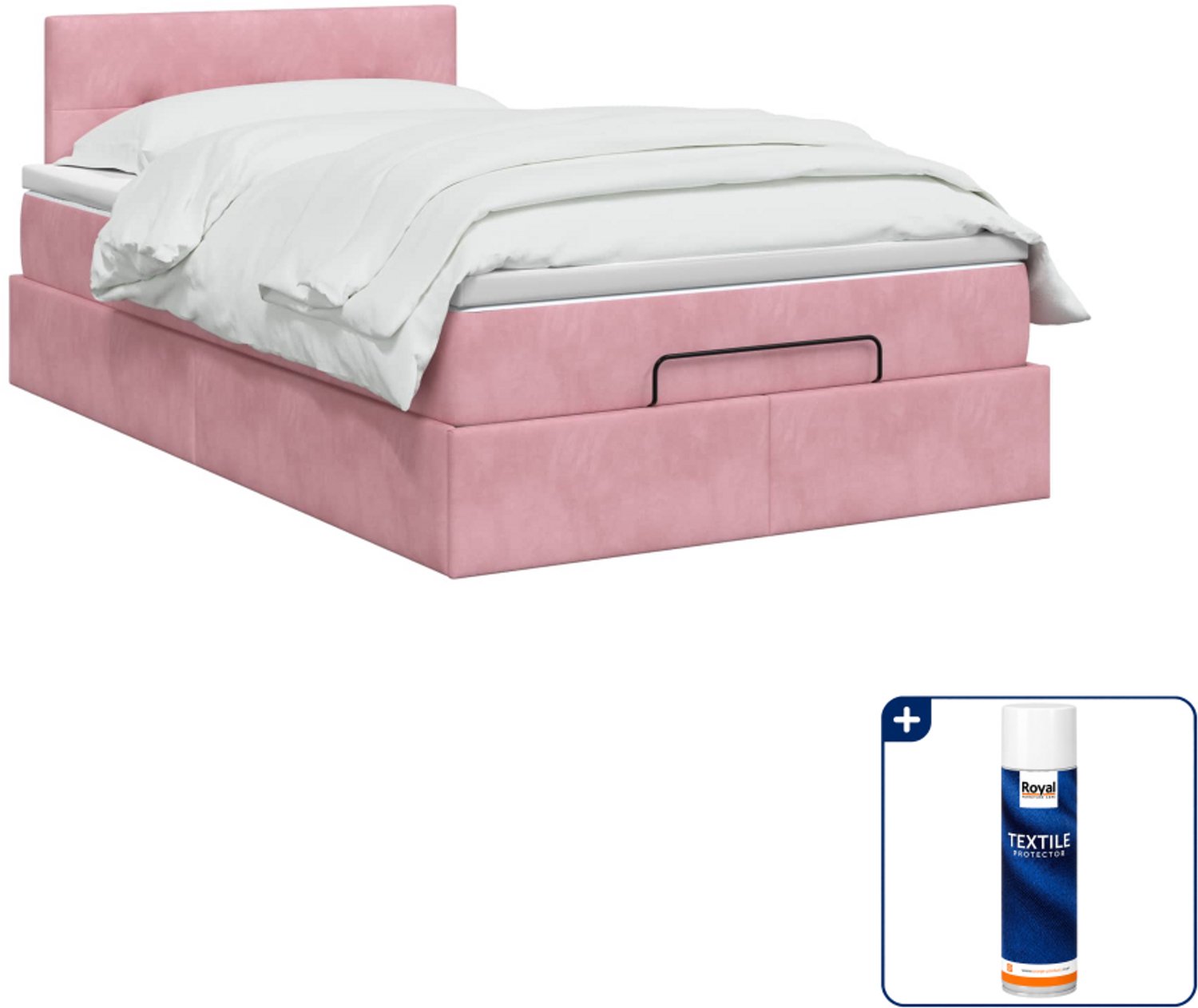 vidaXL Ottoman bed met matras - 120 x 200 cm - fluweel - roze - Inclusief textielbeschermer 500 ml