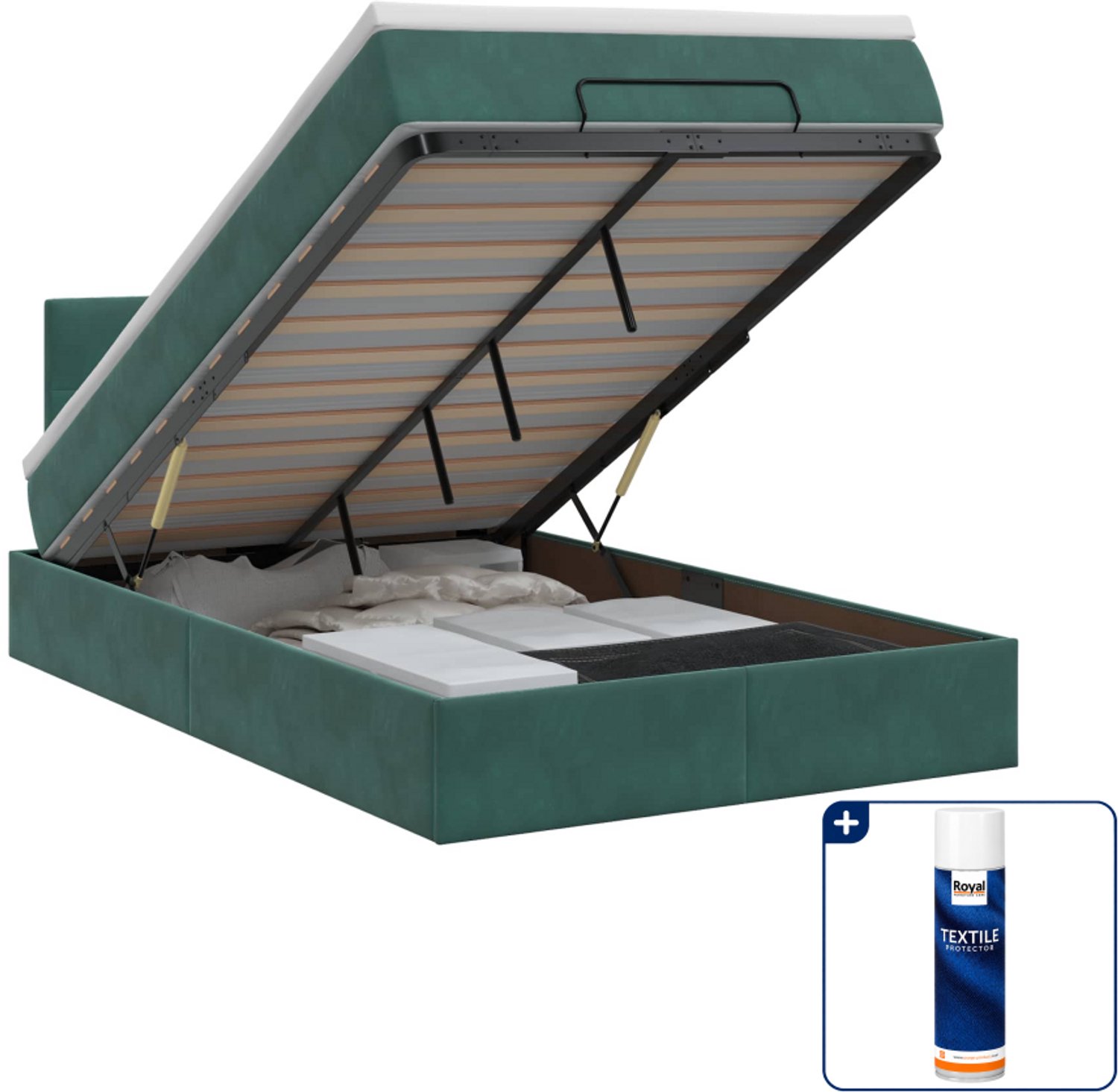 vidaXL ottoman bed met matras - 120 x 190 cm - fluweel - donkergroen - Inclusief textielbeschermer 500 ml