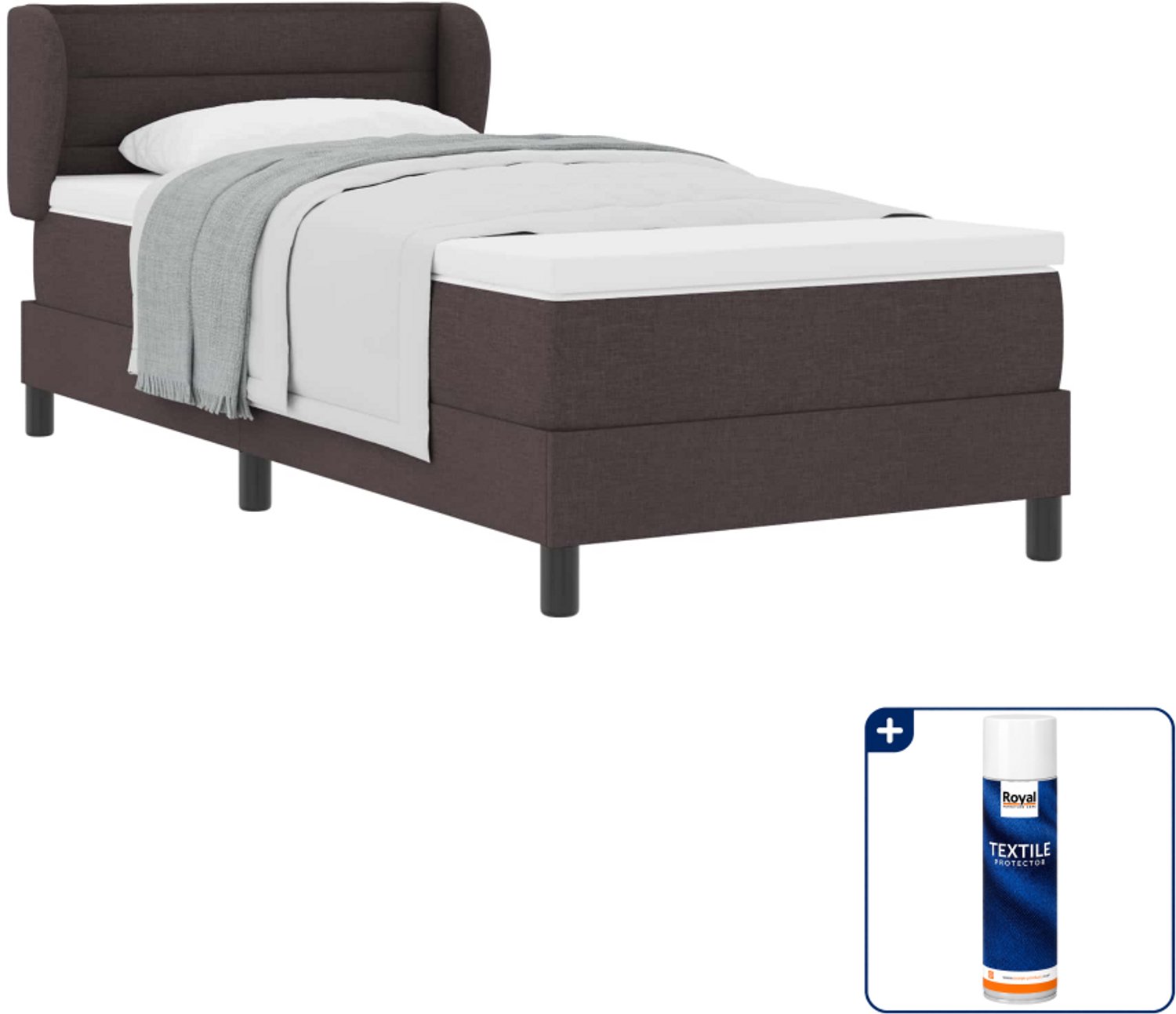 vidaXL boxspringbed - 90 x 200 cm - stof - donkerbruin - Inclusief textielbeschermer 500 ml