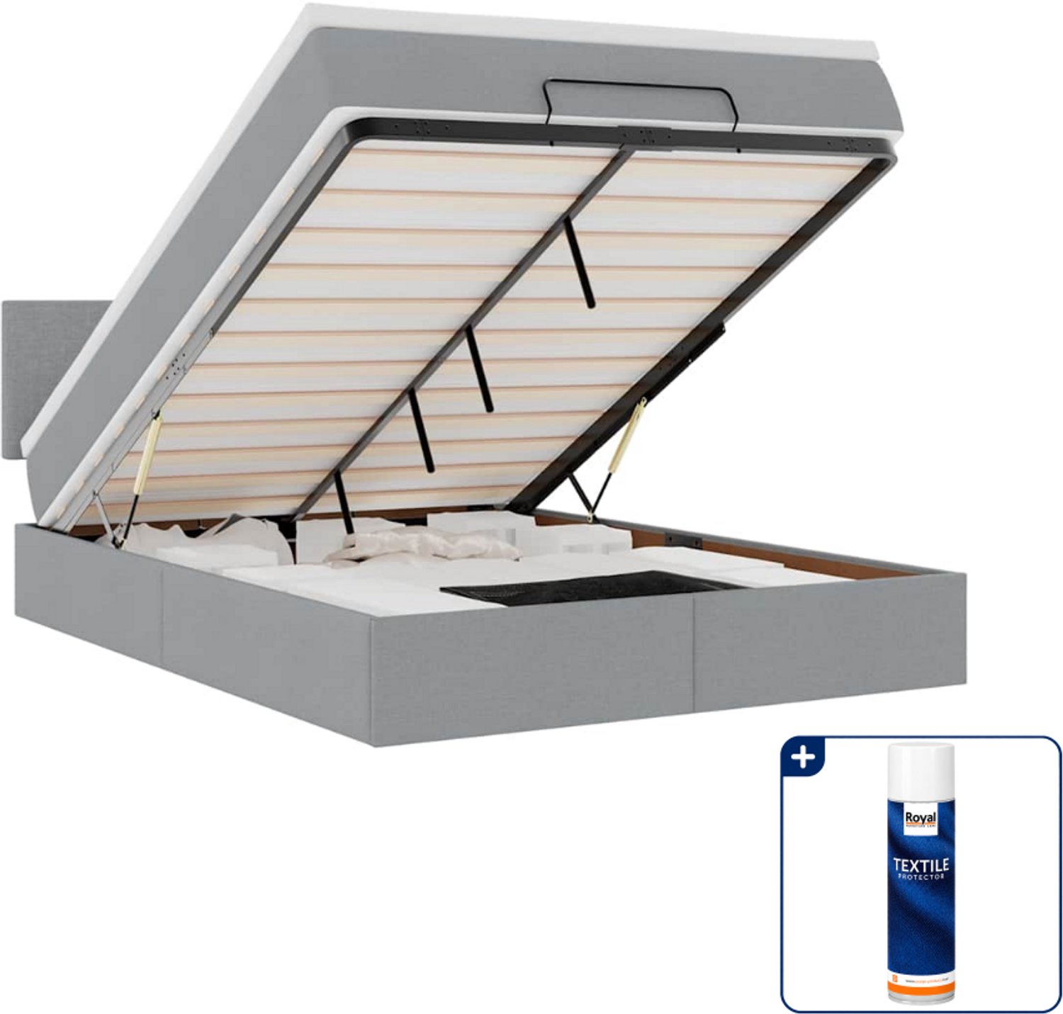 vidaXL Bed met matras - 140 x 190 cm - stof - lichtgrijs - Inclusief textielbeschermer 500 ml Blauw