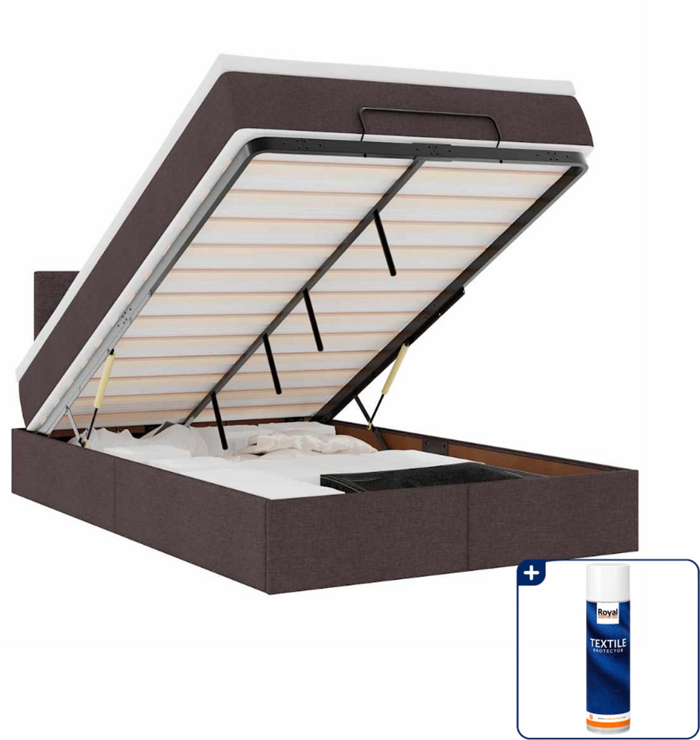 vidaXL bed met matras - 120 x 200 cm - stof - donkerbruin - Inclusief textielbeschermer 500 ml Grijs