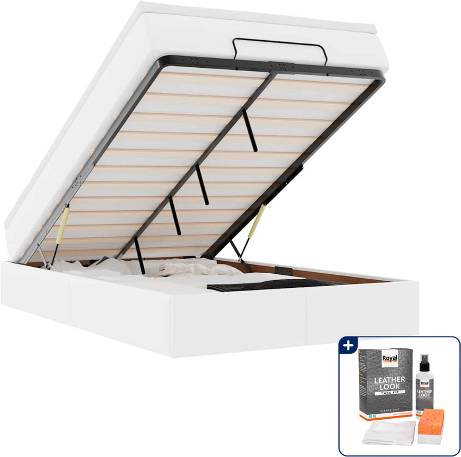vidaXL ottoman bed met matras - 120 x 200 cm - kunstleer - wit - Inclusief onderhoudsset voor kunstleer 150 ml