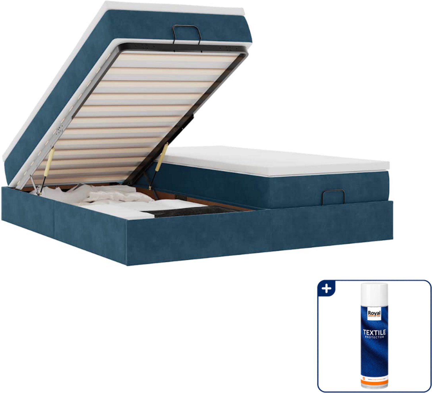 vidaXL Kingsize ottomaan bed met matrassen - 180 x 200 cm - donkerblauw - Inclusief textielbeschermer 500 ml Grijs