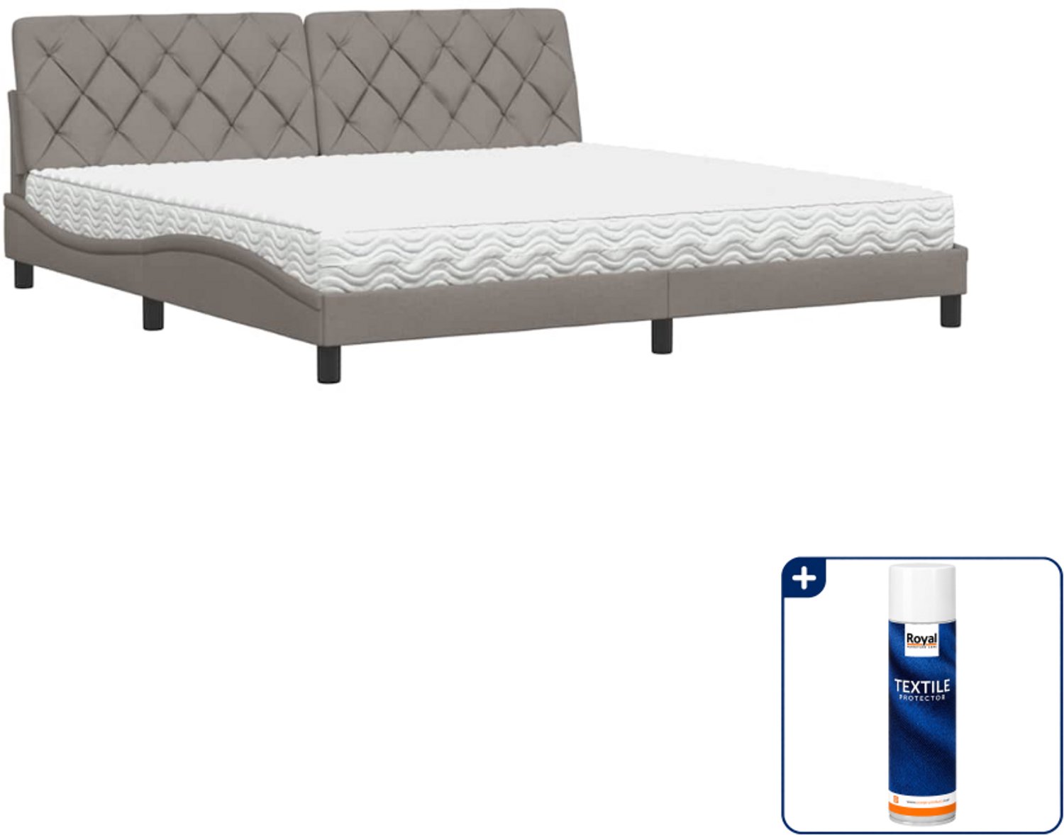 vidaXL bed Piran - 200 x 200 cm - stof - taupe - Inclusief textielbeschermer 500 ml Zwart